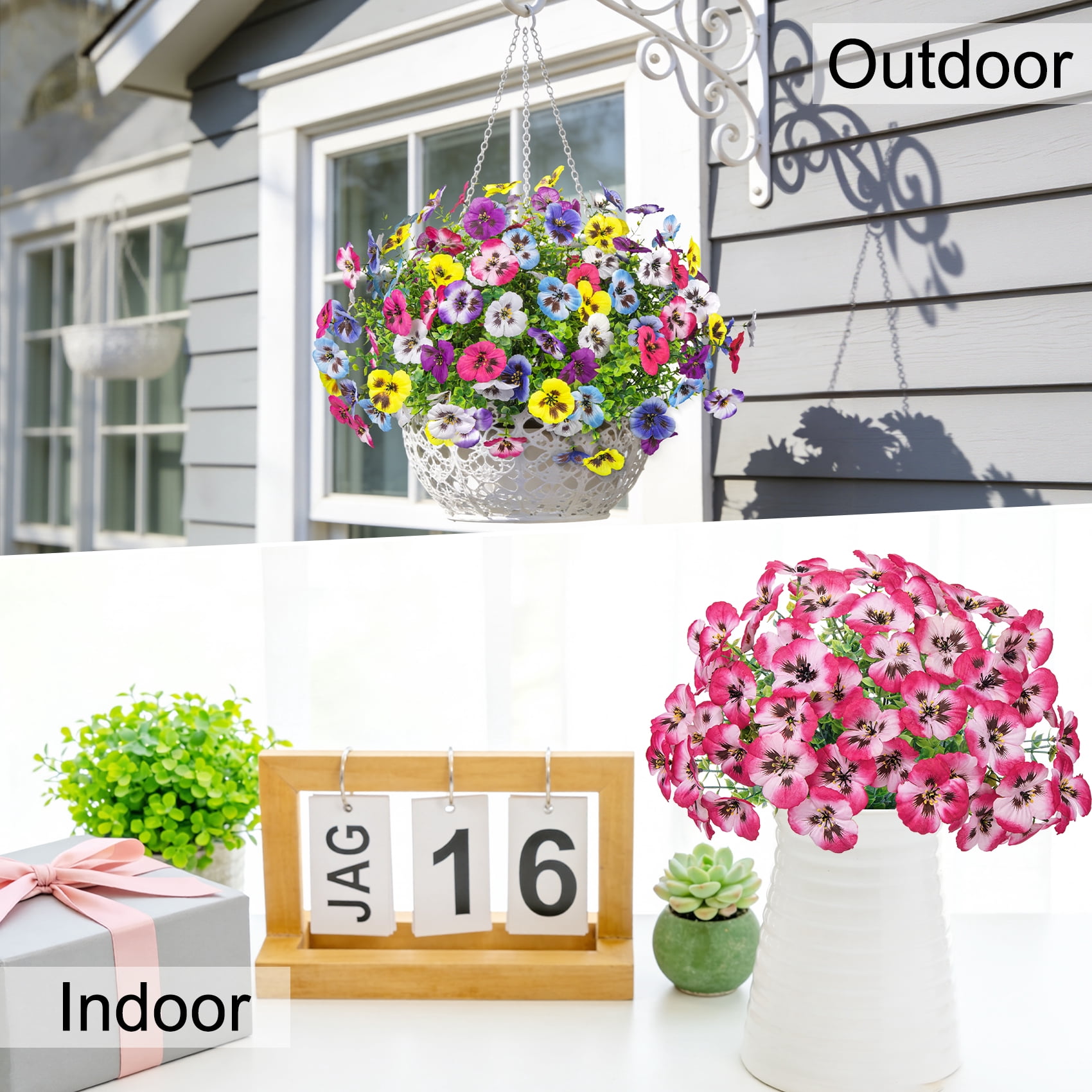 AcerichFad Artificial Pansy Flowers UV-Resistant Faux Silk Plants for Indoor and Outdoor Decor (Multi-Color, 16 Bundles) g9n0p
