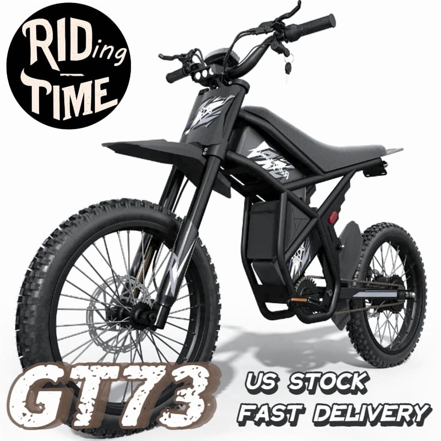 Riding'Times GT73 Electric Dirt Bike for Adults, 2400W 48V Dual Battery, 30+ MPH Off-Road Ebike (Black, 330 lb Capacity) zqegm