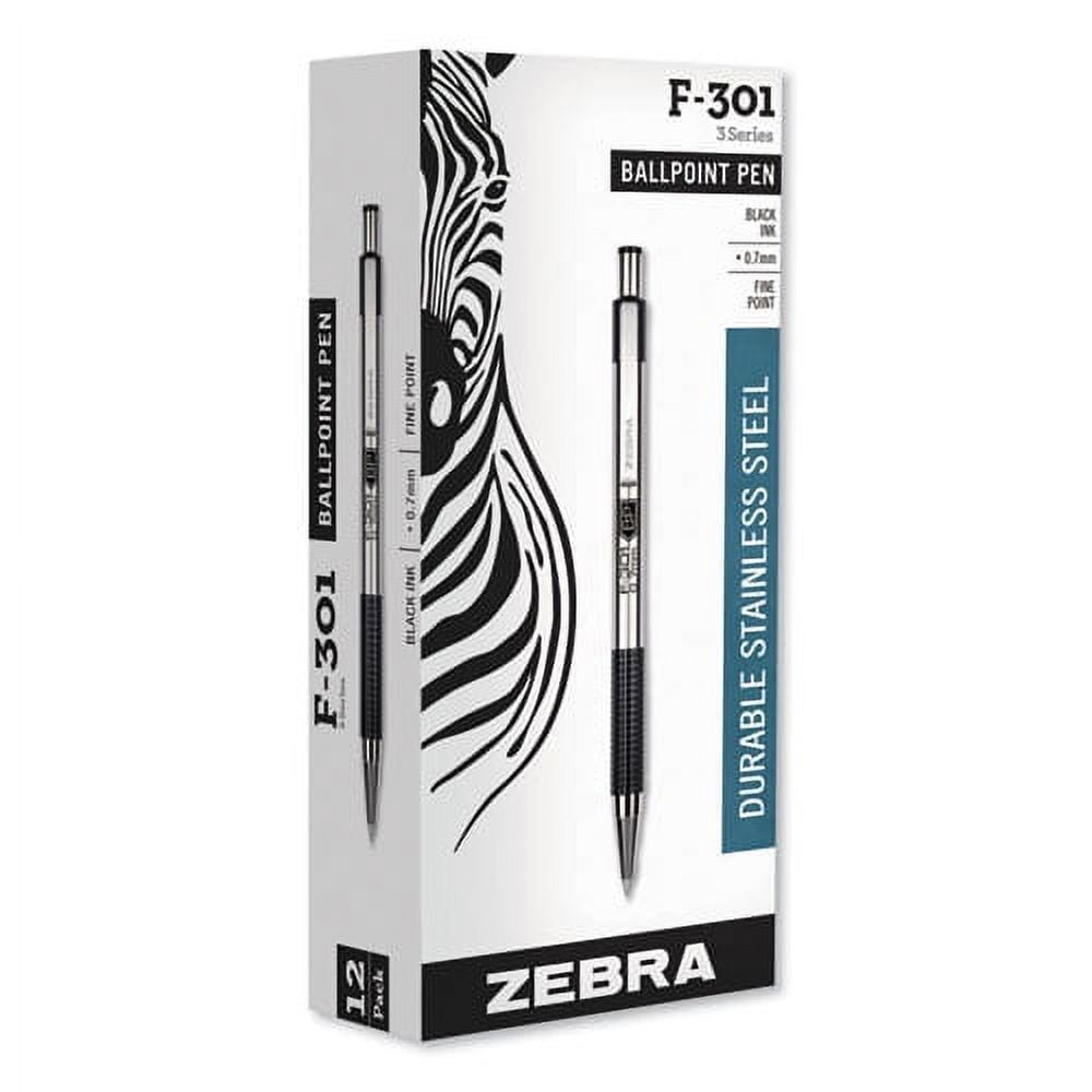 Zebra F-301 Retractable Ballpoint Pen, Fine Point 0.7 mm, Professional Stainless Steel Barrel (Black Ink, 60 Count) e133m