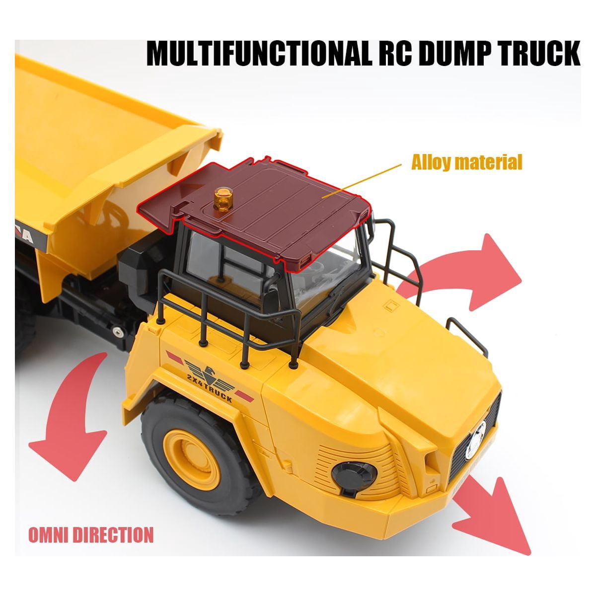 Fisca Remote Control Dump Truck, 6 Channel RC Construction Vehicle with Lights and Sound (Yellow, 15.55 in) tbofd
