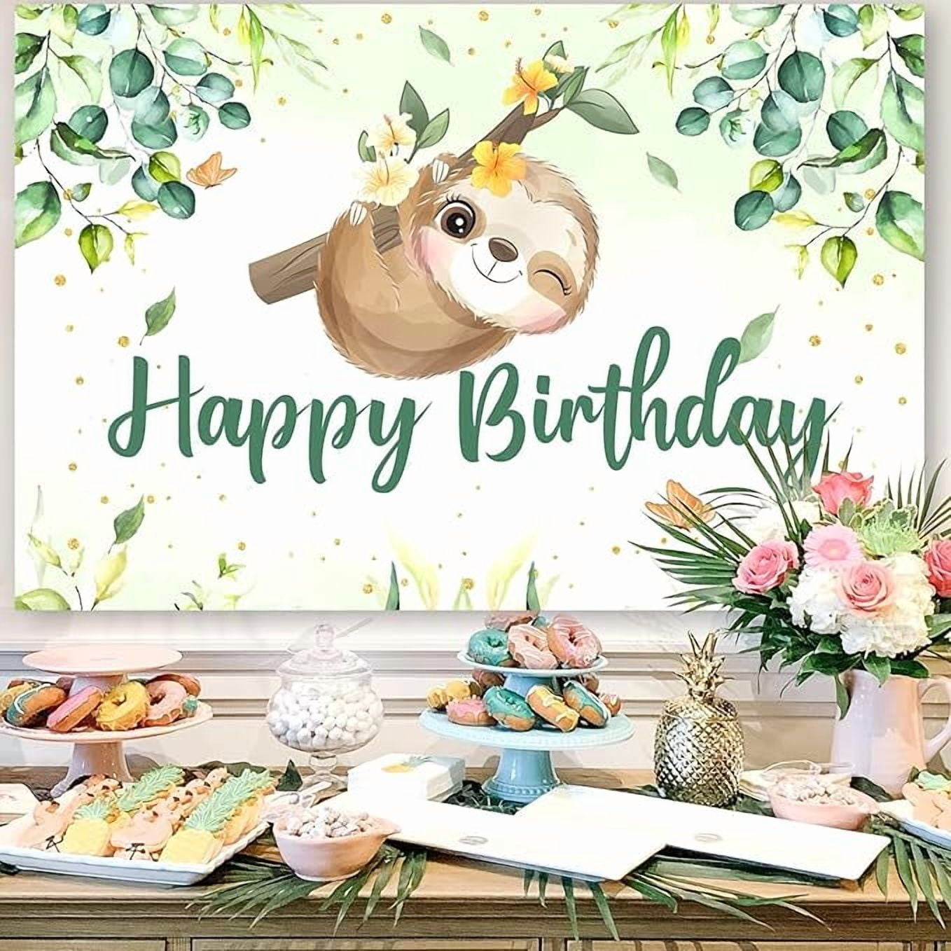 Sloth Birthday Party Decorations Set, Tropical Jungle Animal Theme Backdrop and Balloon Arch Kit (Green and Brown, 73 Pieces) 116al