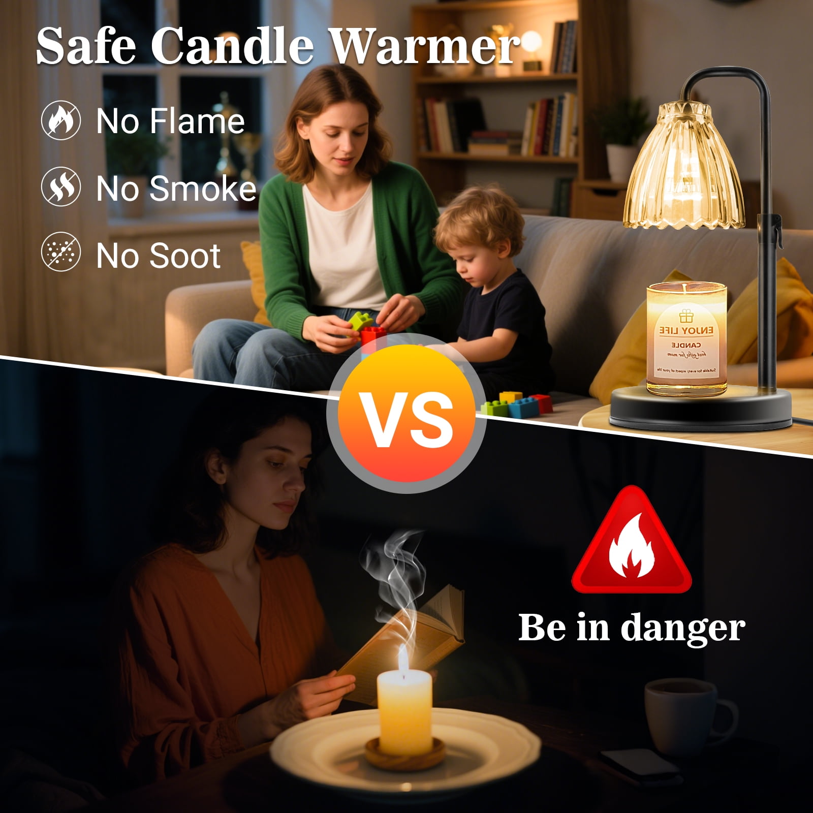DAYBETTER Candle Warmer Lamp with Adjustable Height and Timer, Dimmable Electric Wax Melt Light for Home Decor (Black, 11.8 in) g4cwp