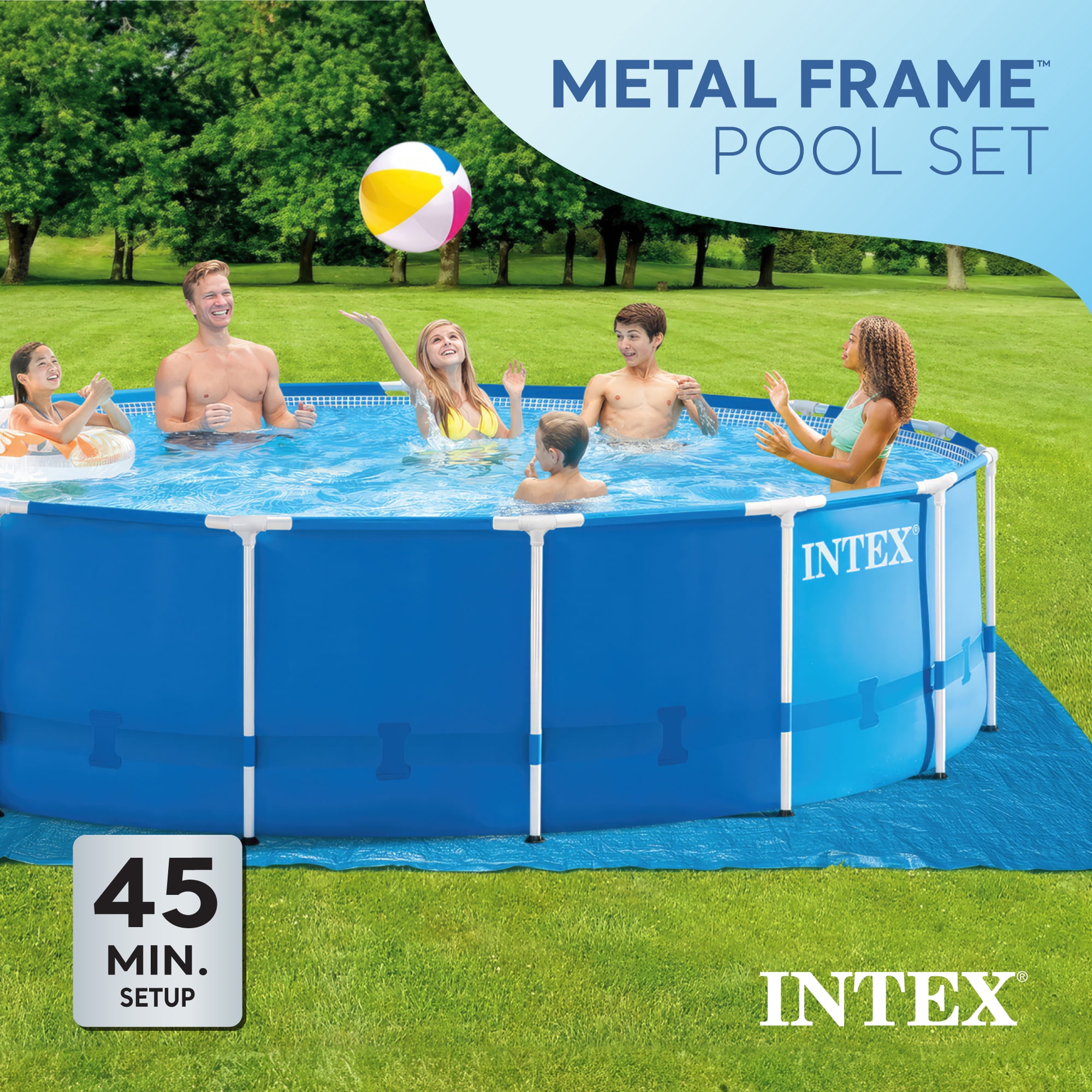 Intex 15ft x 48in Above Ground Metal Frame Swimming Pool Set with Pump and Accessories (Blue, 15ft x 48in) wt130