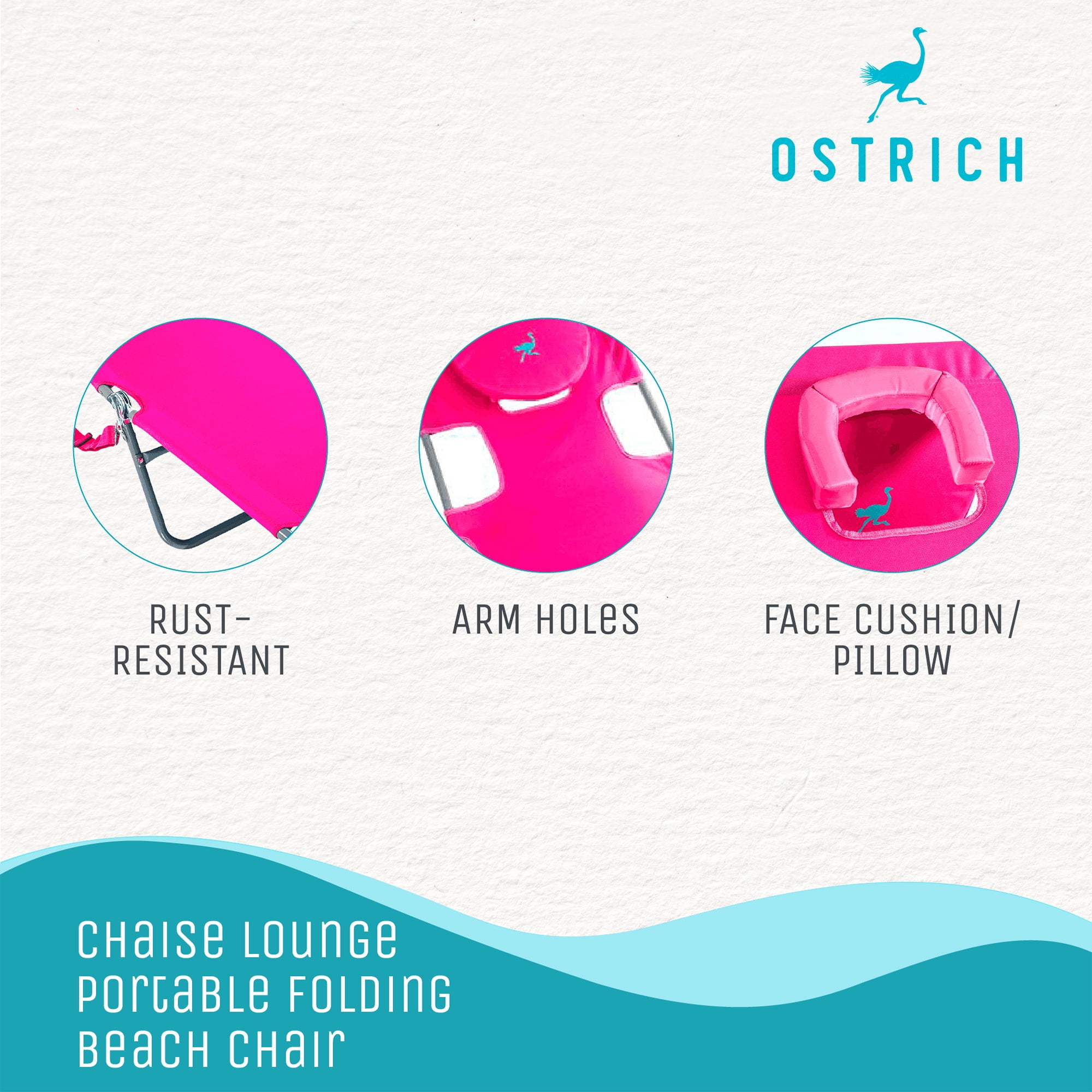 Ostrich Comfort Lounger and Chaise Sunbathing Beach Chair Set (Pink, 72 in x 24 in) u34c1