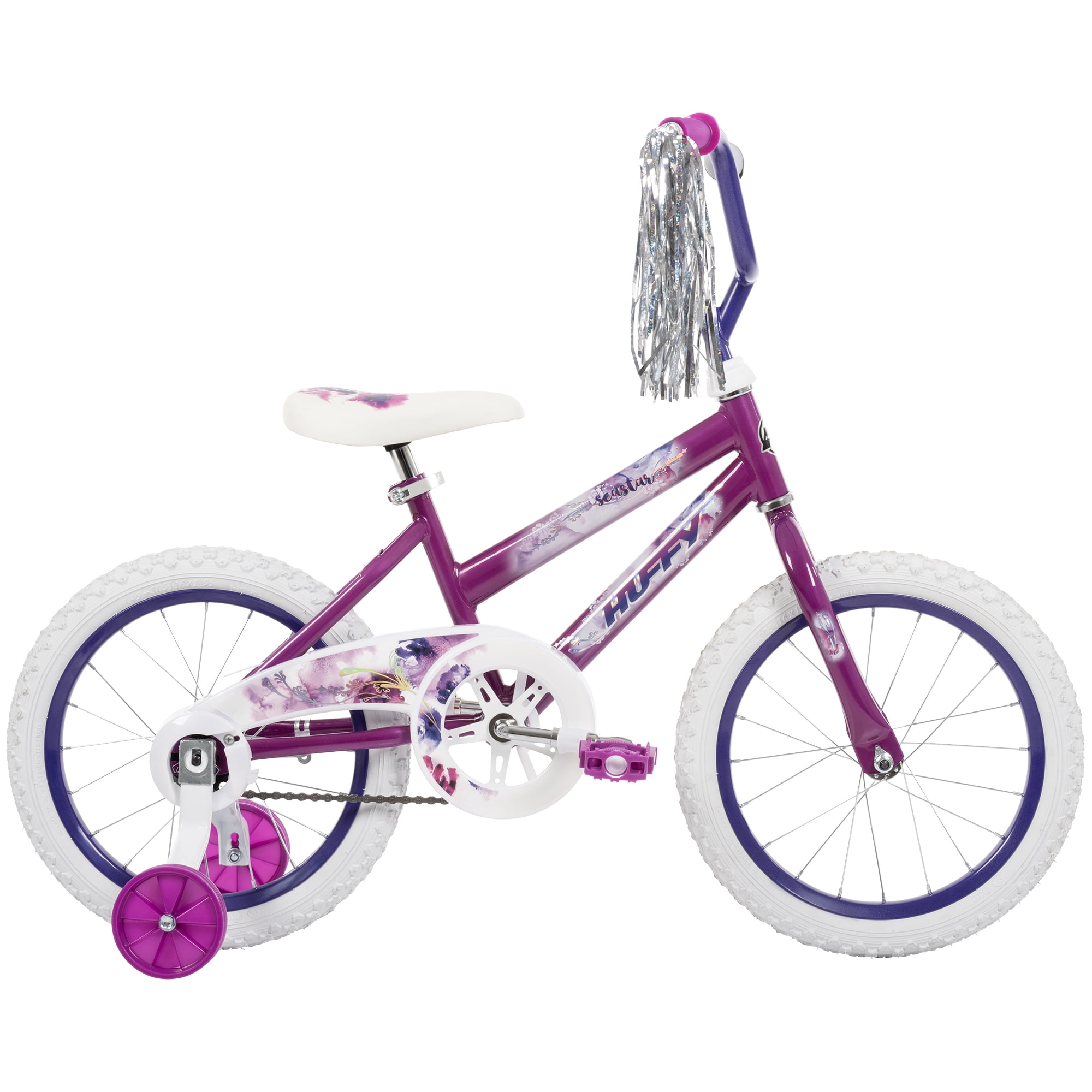 Huffy Sea Star Kids Bike for Girls, Durable Steel Frame with Training Wheels (Purple, 16 in) iiwqg