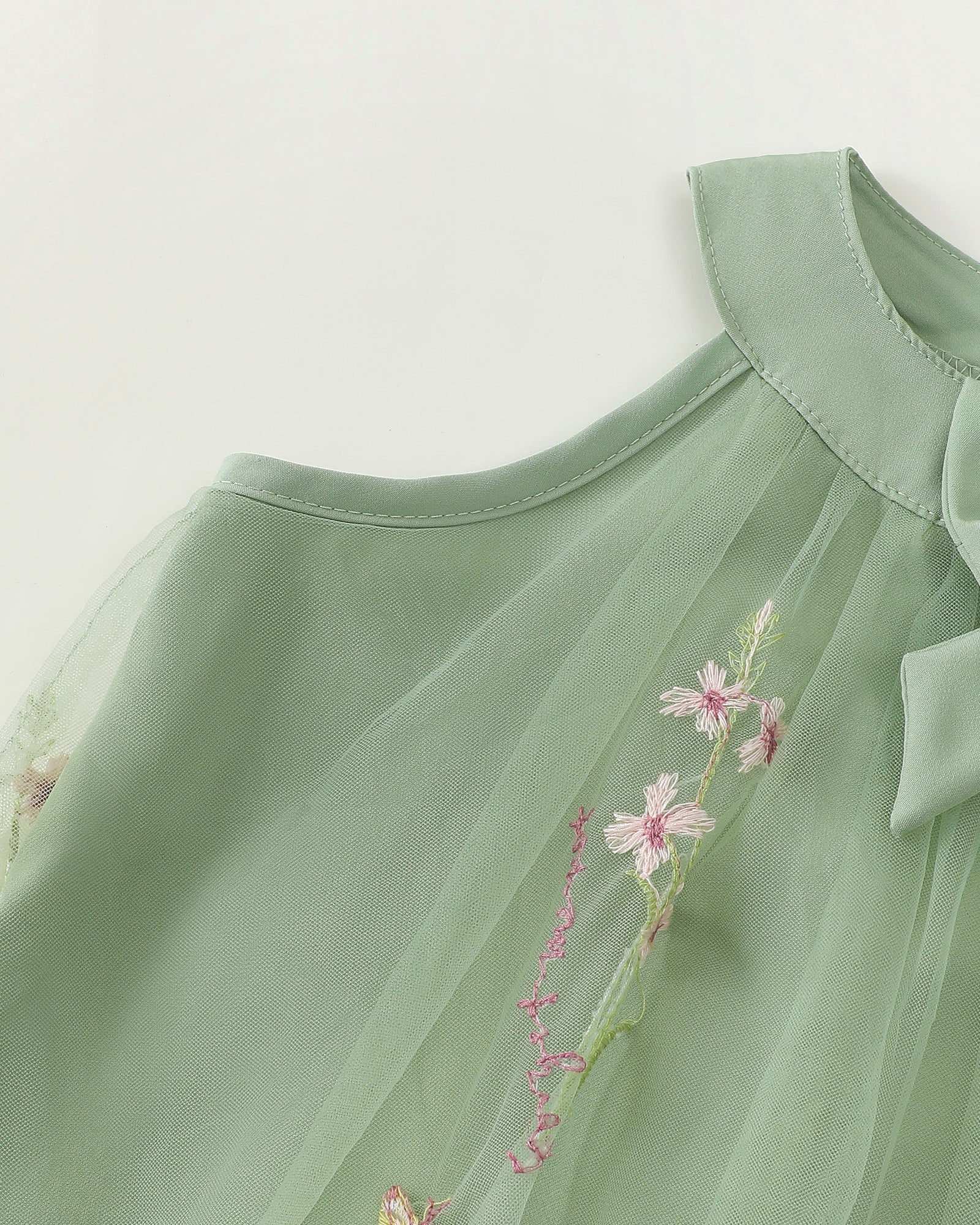 Saeaby Toddler Girls Summer Tulle Dress Sleeveless Halter Floral Party Outfit (Green, 4T) k83gd