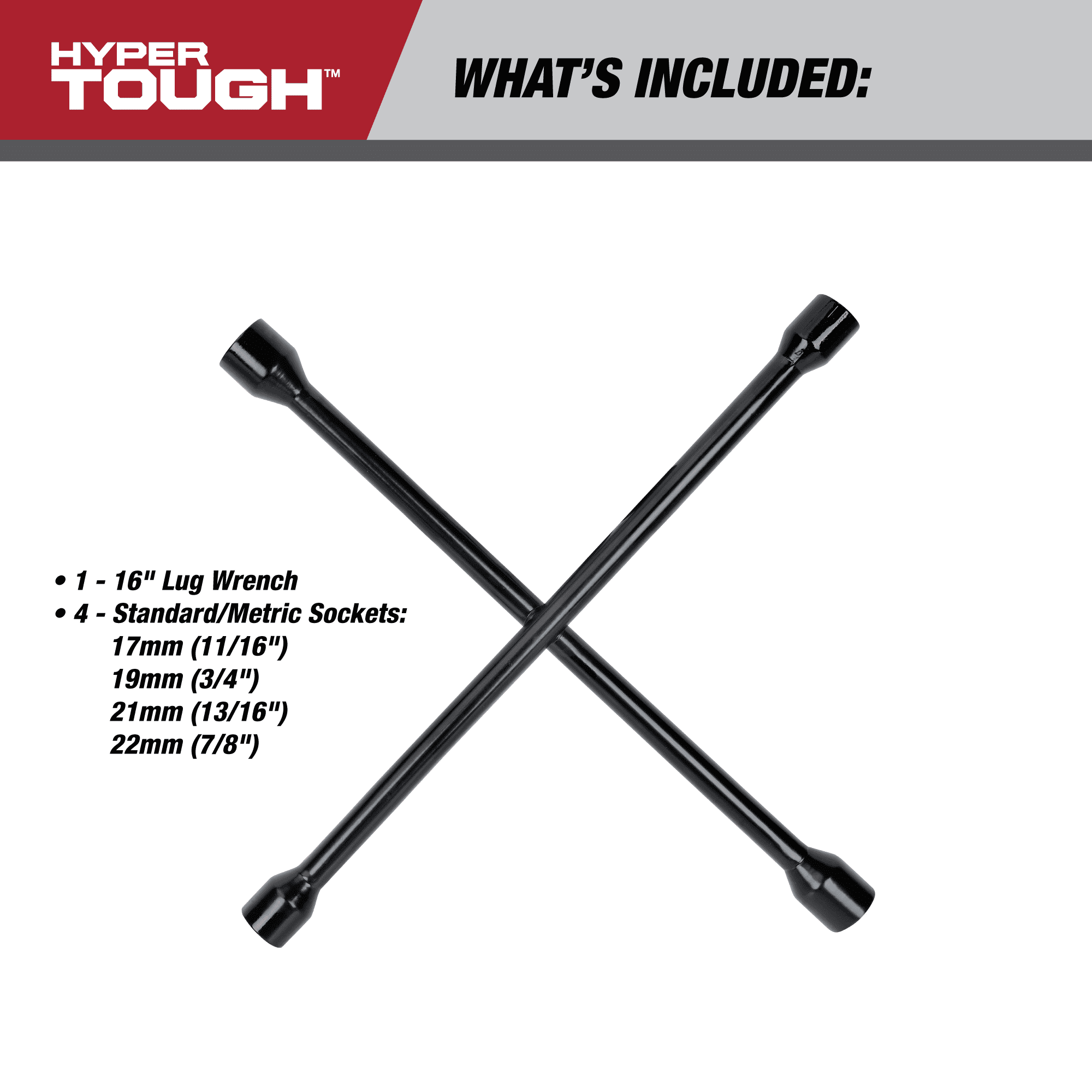 Hyper Tough Heavy Duty Lug Wrench Carbon Steel Tire Iron (Black, 16 in) xzsm7