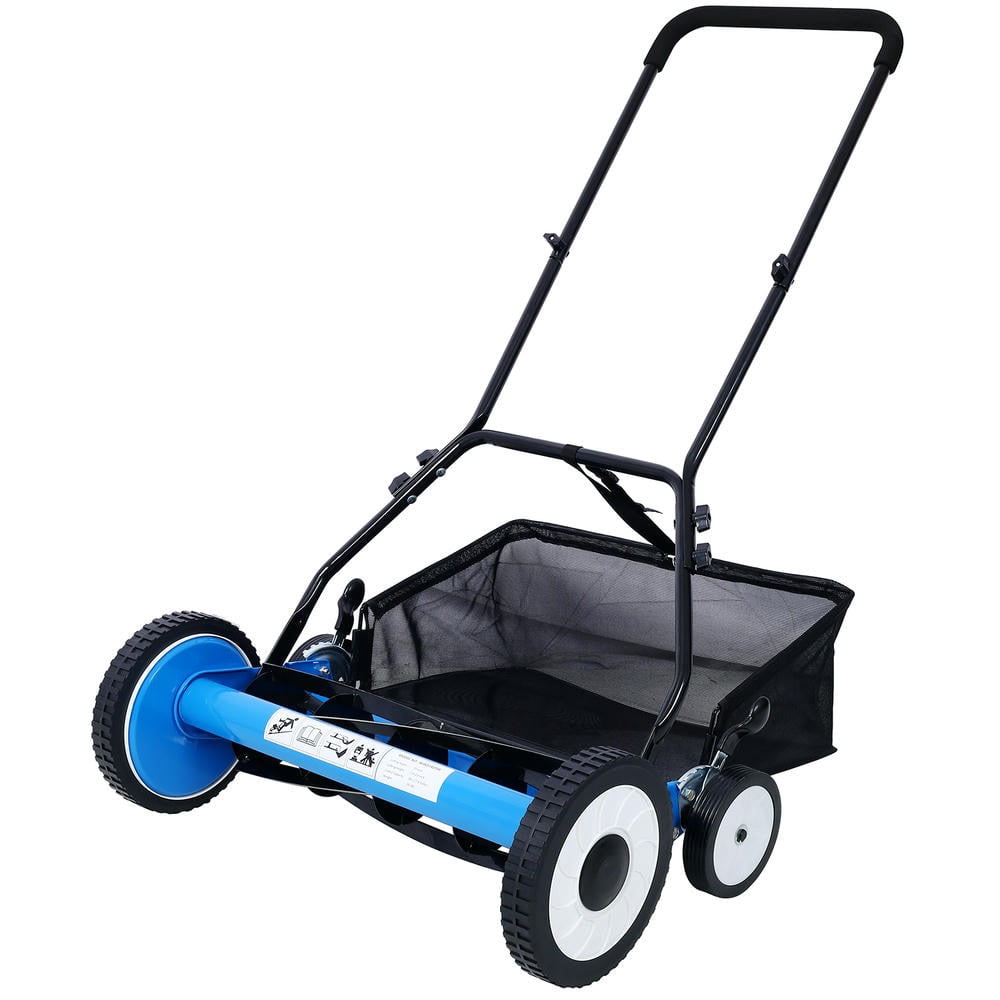 GVN 20-Inch 5-Blade Push Reel Lawn Mower with Grass Catcher (Blue, 20 in) edxvk