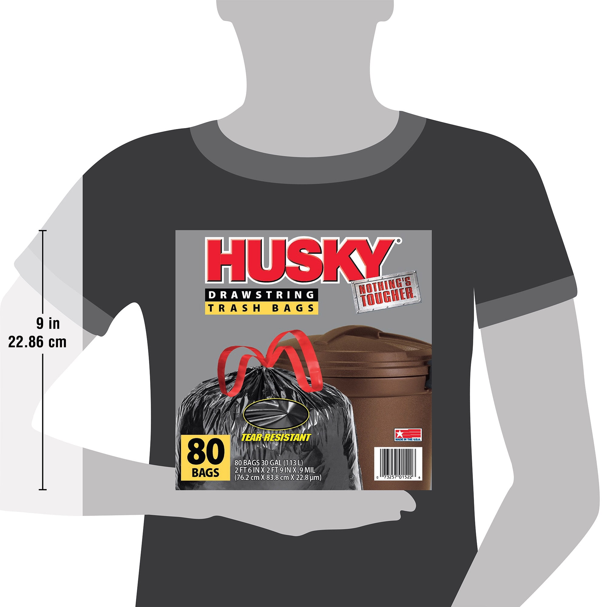 Husky Large Trash Bags, Heavy-Duty Drawstring Kitchen Liners (Black, 30 Gallon, 80 Count) raa6k