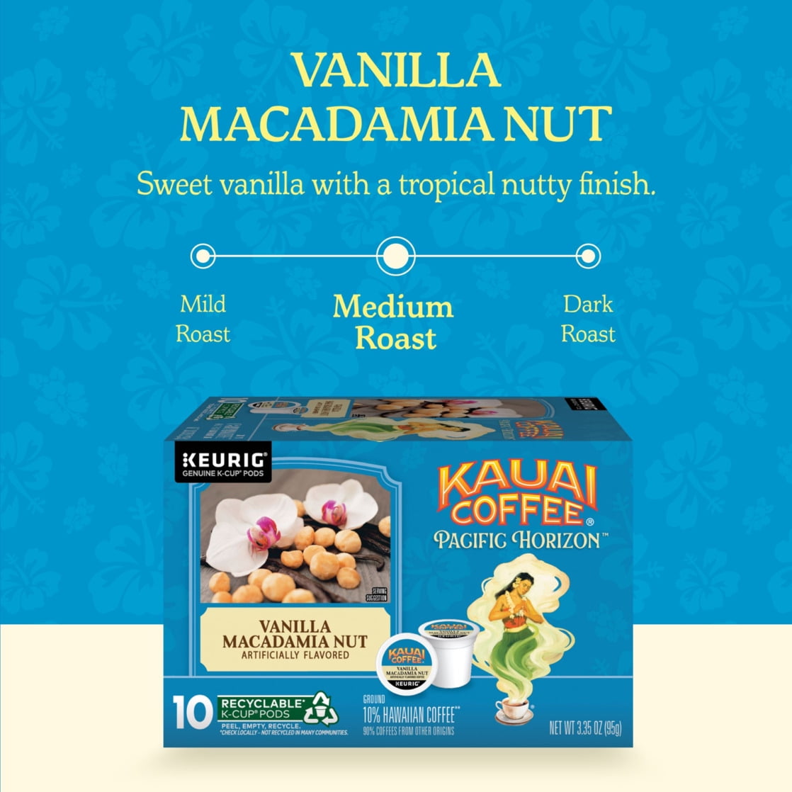 Kauai Coffee Vanilla Macadamia Nut Medium Roast Arabica Coffee, Keurig K-Cup Pods (10 Count) gp4ua
