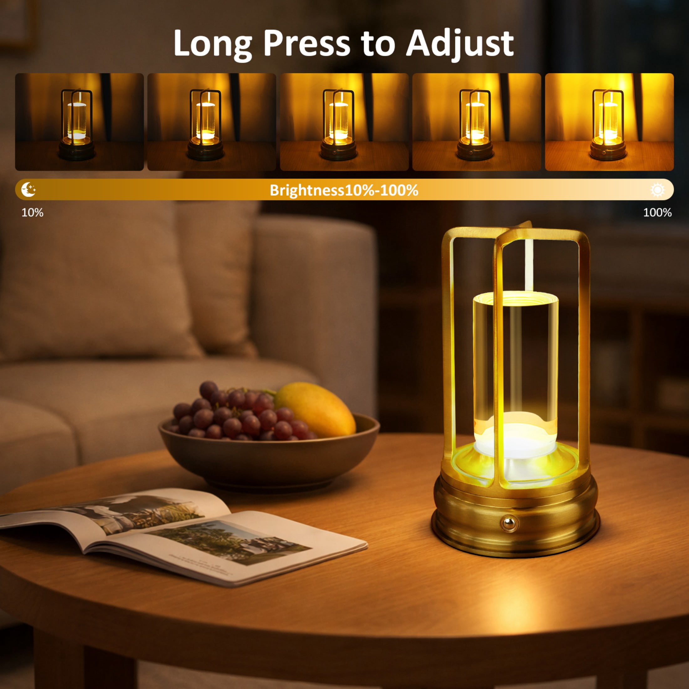 Cpeelsdo Cordless LED Table Lamp, Rechargeable Portable Metal Desk Light with Touch Control and 3-Color Dimming (Gold) hvqjo