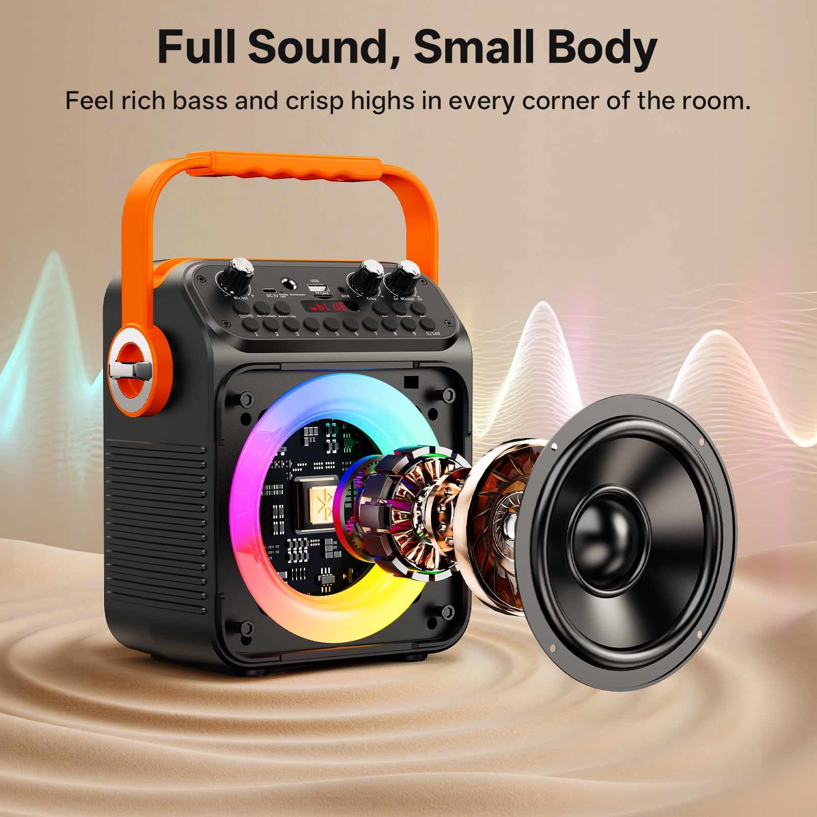 JAUYXIAN Portable Karaoke Machine with 2 Wireless Microphones, Bluetooth Speaker and LED Party Lights (Black, 4.6 lb) jkp9a