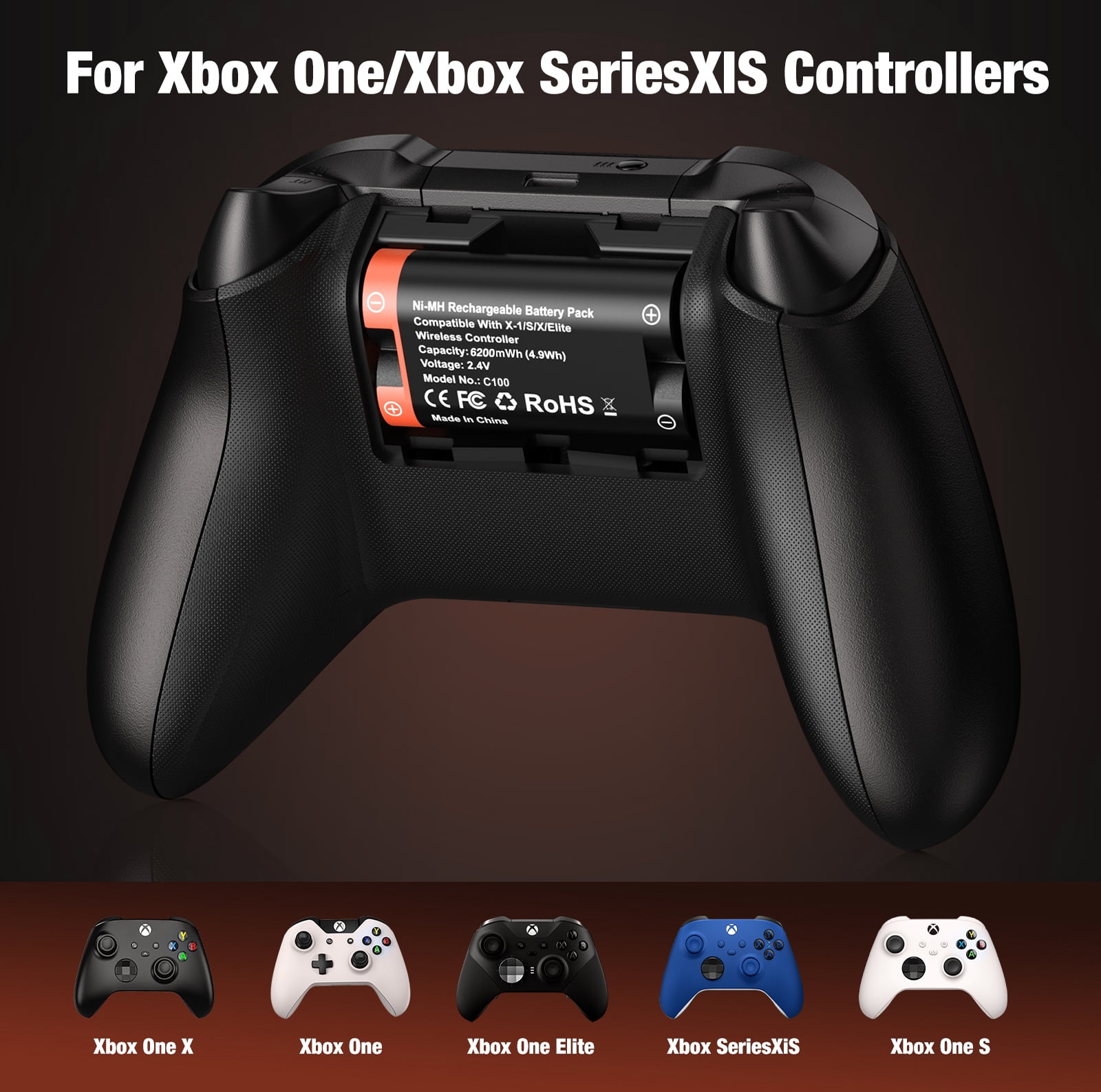 EUROA Rechargeable Battery Pack for Xbox Series X/S and Xbox One Controllers (Orange, 2 Pack) gp9me