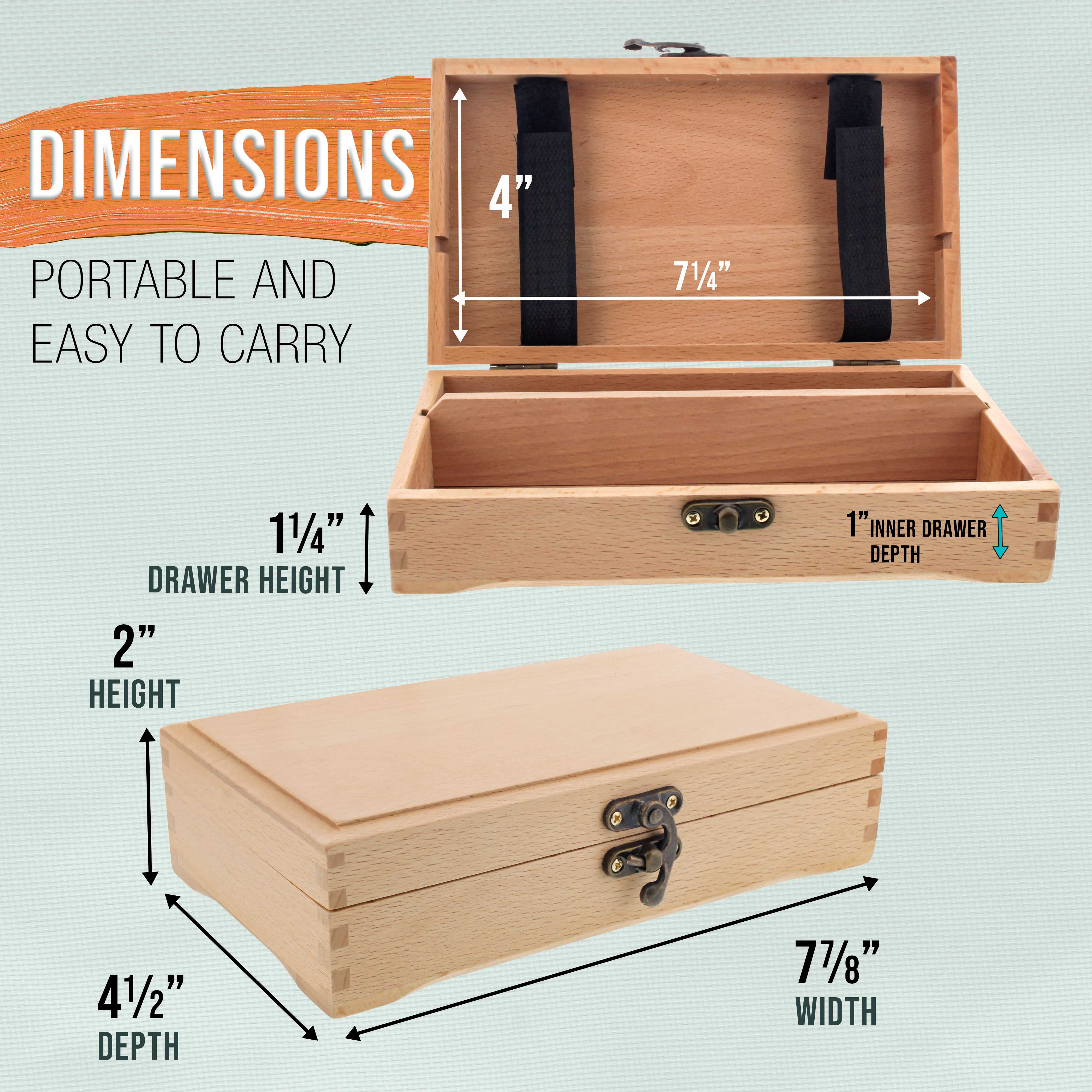 U.S. Art Supply Artist Tool and Brush Storage Box, Durable Beechwood Organizer with Locking Clasps (Beige, 8 in x 4.5 in x 2 in) bmf92