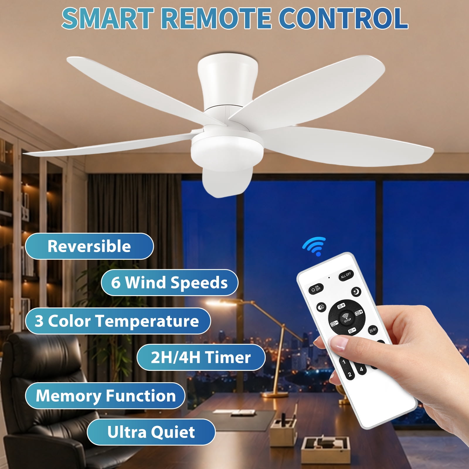 HAARAY 42 Inch Modern Ceiling Fan with LED Lights and Remote, Quiet DC Reversible Motor, 6 Speeds, 3 Color Temperatures (42 in) 28pu4