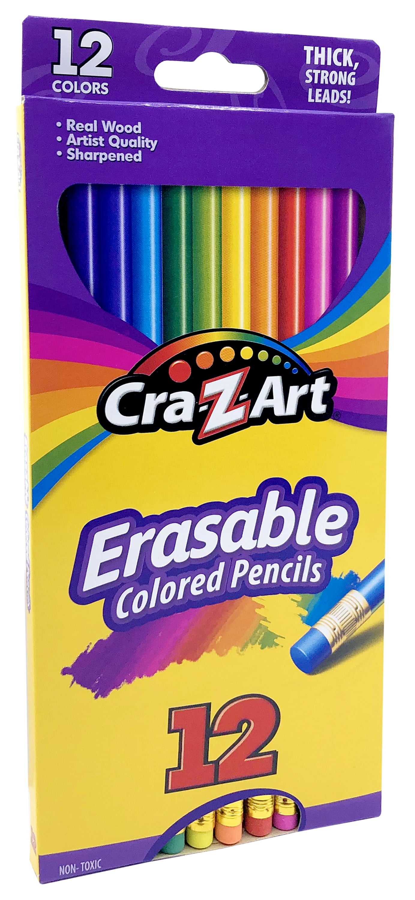 Cra-Z-Art Erasable Colored Pencils, Pre-sharpened Break-Resistant Lead for Drawing and Sketching (Assorted Colors, 12 Pack) 0zj79