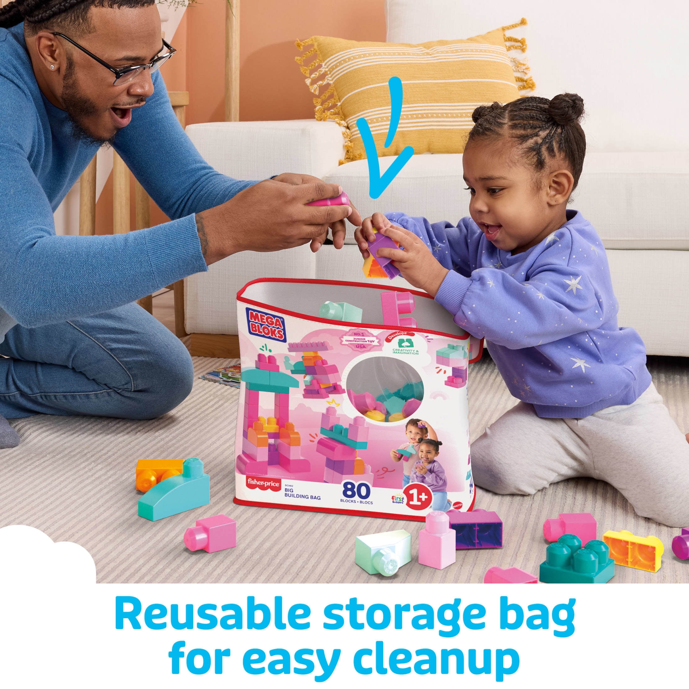 Mega Bloks Fisher-Price Big Building Bag Educational Construction Set (Pink, 80 Pieces) kk0i9