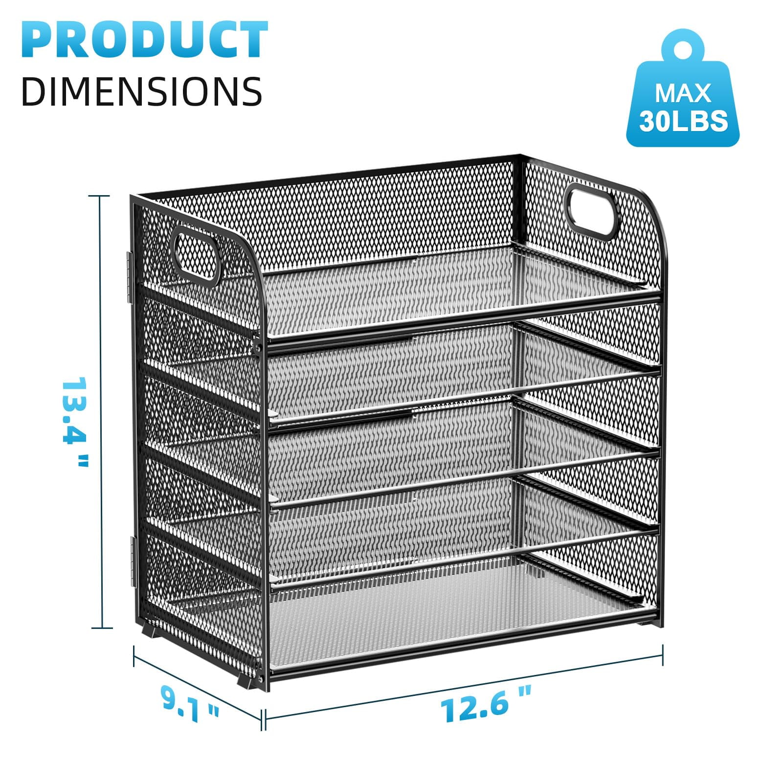 Marbrasse 5-Tier Mesh Desktop File Organizer with Handles (Black, 5-Tier) 7os9q