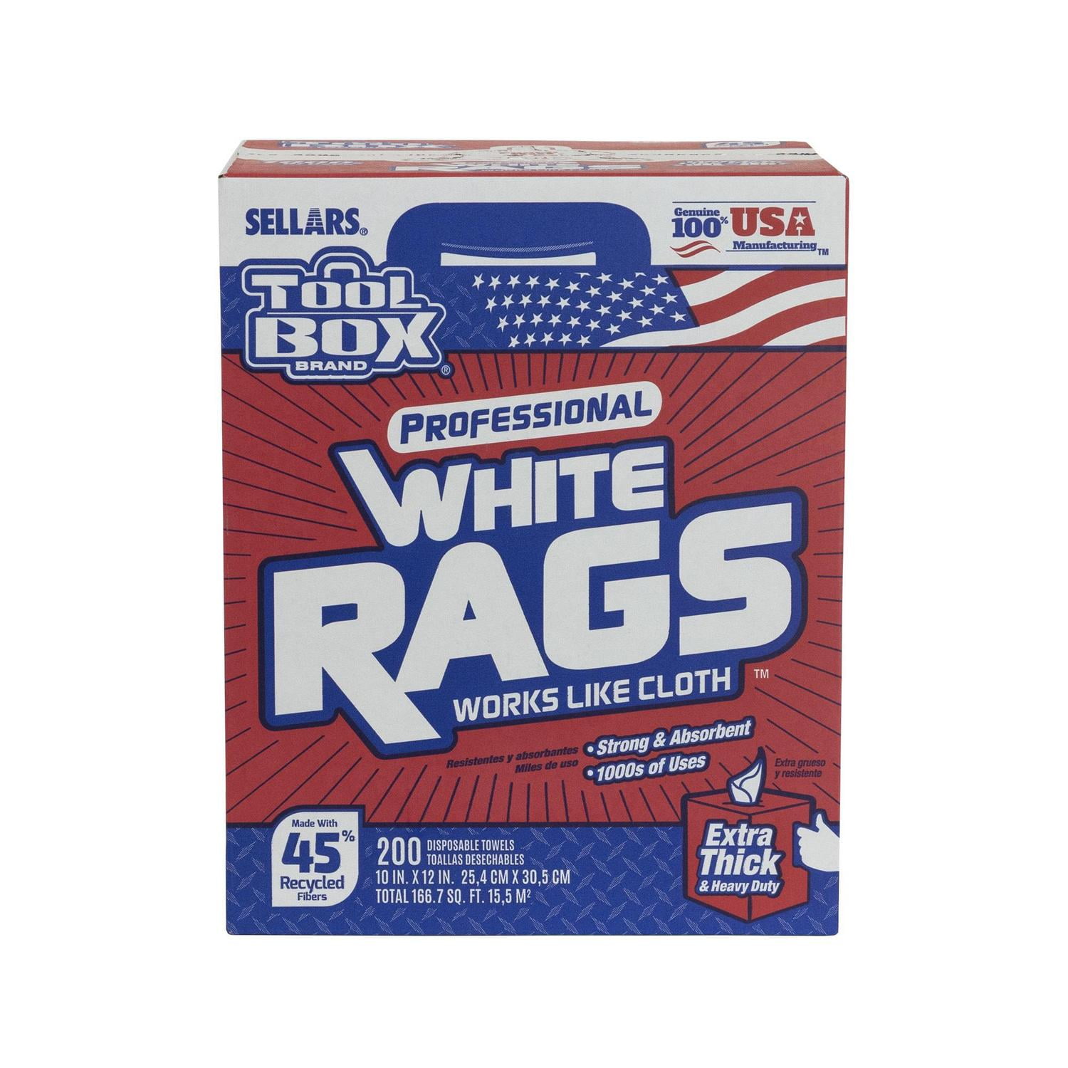 Sellars TOOLBOX Professional White Rags (Heavy-Duty Disposable Cleaning Cloths, 200 Sheets, 10 in x 11 in) yuj9u