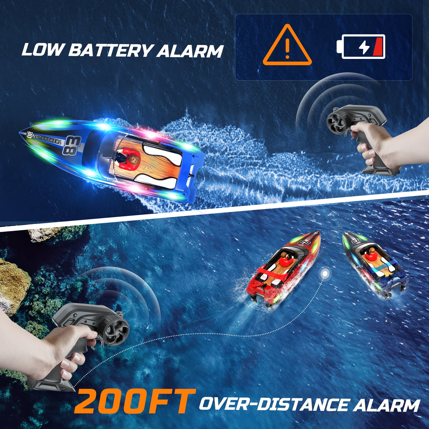 JoyStone RC Boat with LED Lights, Dual Motor Remote Control Racing Speedboat for Pools and Lakes (Blue, 10 in) dva7n