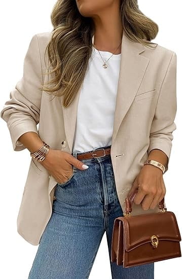 PRETTYGARDEN Women's Business Casual Blazer Open Front Long Sleeve Suit Jacket with Pockets (Beige, XL) 9tss9