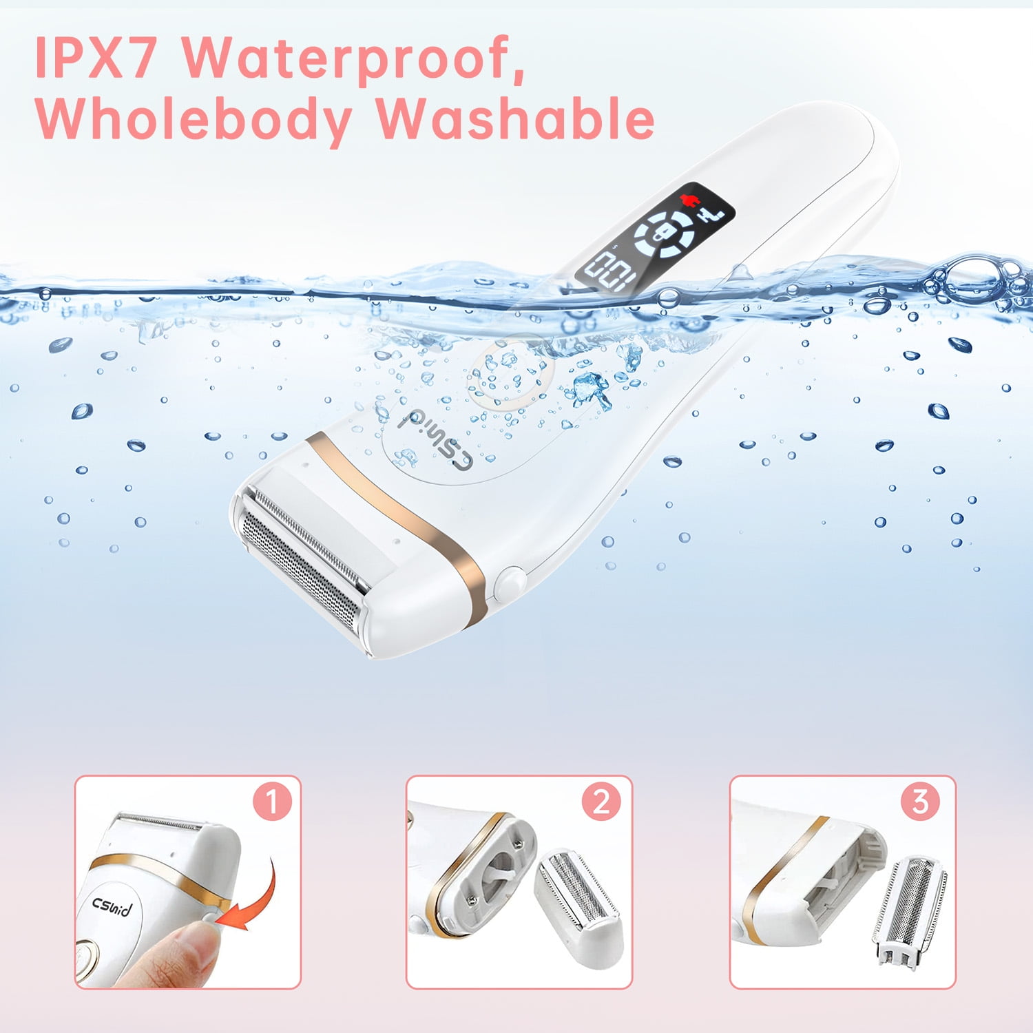 Cshidworld 3-in-1 Electric Razor for Women, Painless Waterproof Hair Remover with LED Display (White, 1 Count) osval