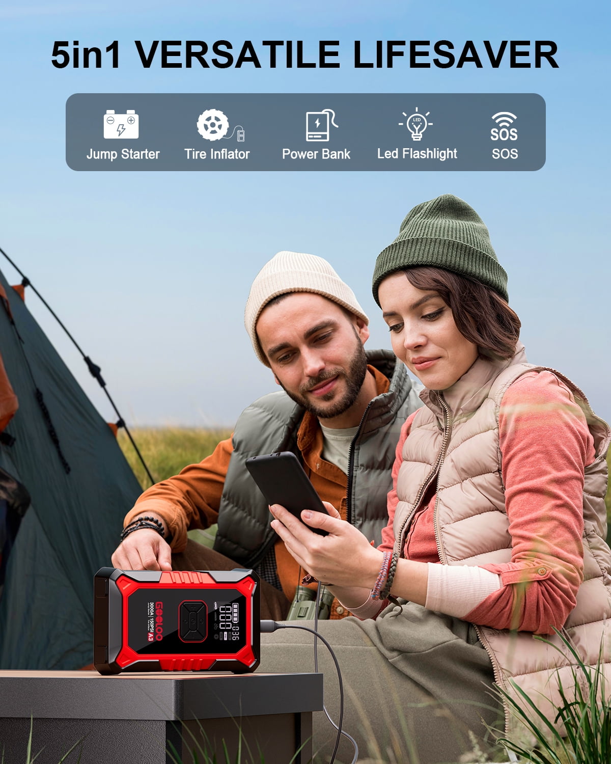 Gooloo 3000A Portable Car Battery Jump Starter with 150PSI Air Compressor (Red, 1 Unit) zeabv