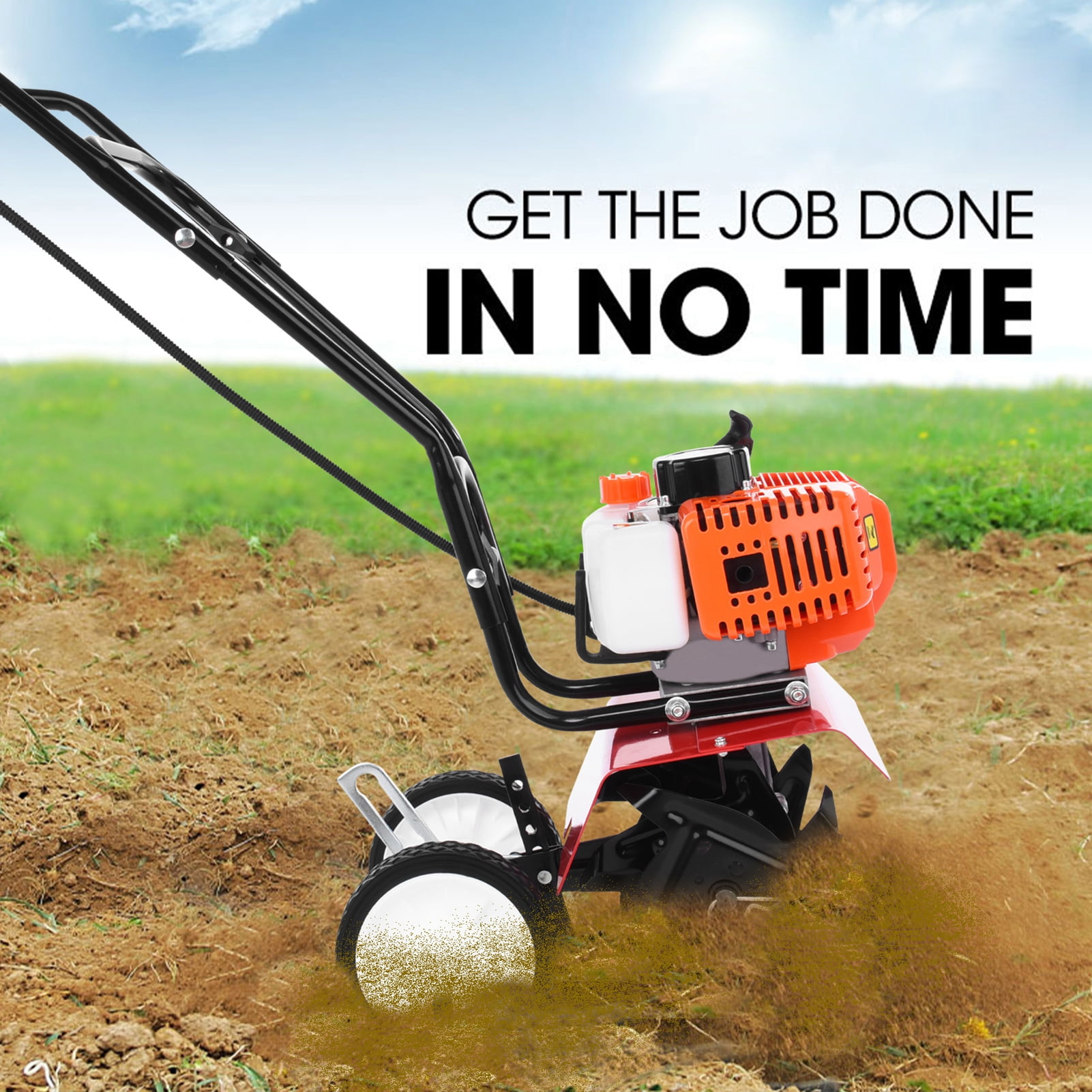 Jnismy 52cc Gasoline Garden Tiller, 2-Stroke Power Cultivator for Soil Digging and Weed Removal (37 in x 32 in x 12 in) ta8p6