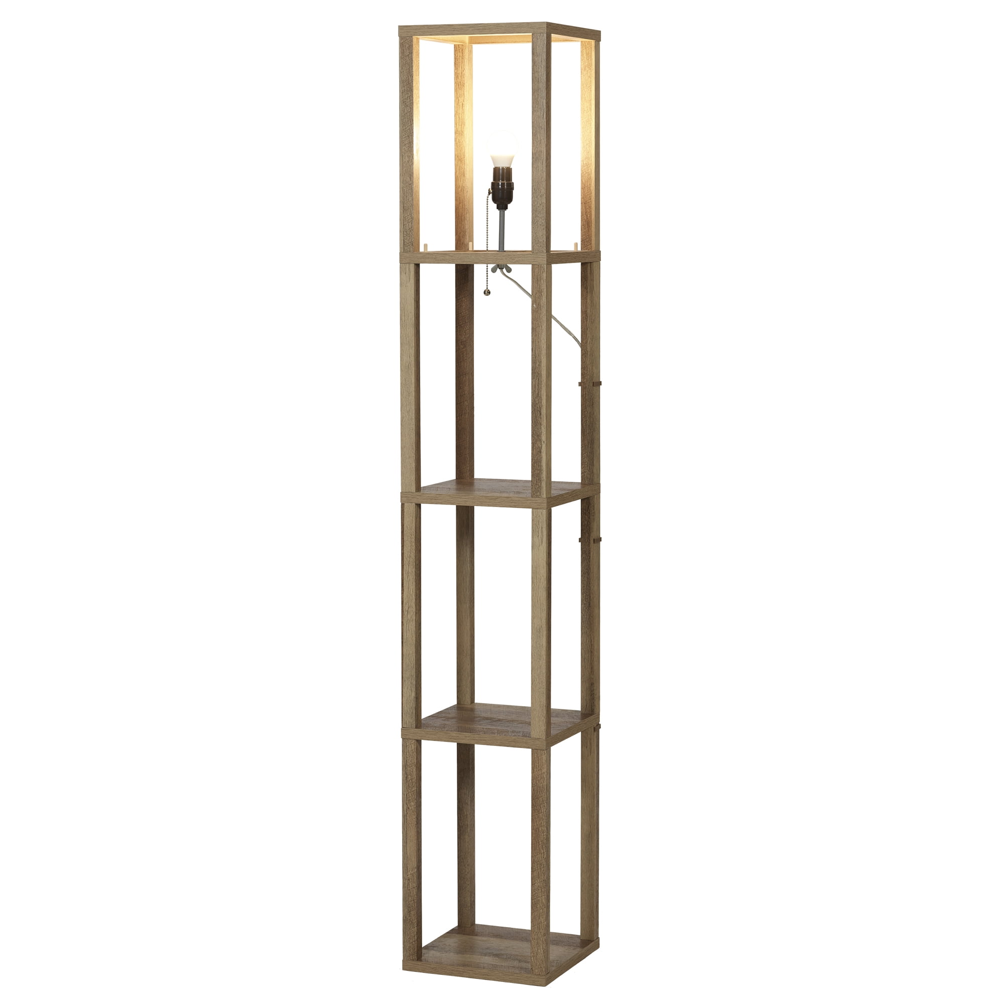 Better Homes & Gardens Modern Floor Lamp with Storage Shelves and Natural Square Shade (Weathered Finish, 62.25 in) esn66