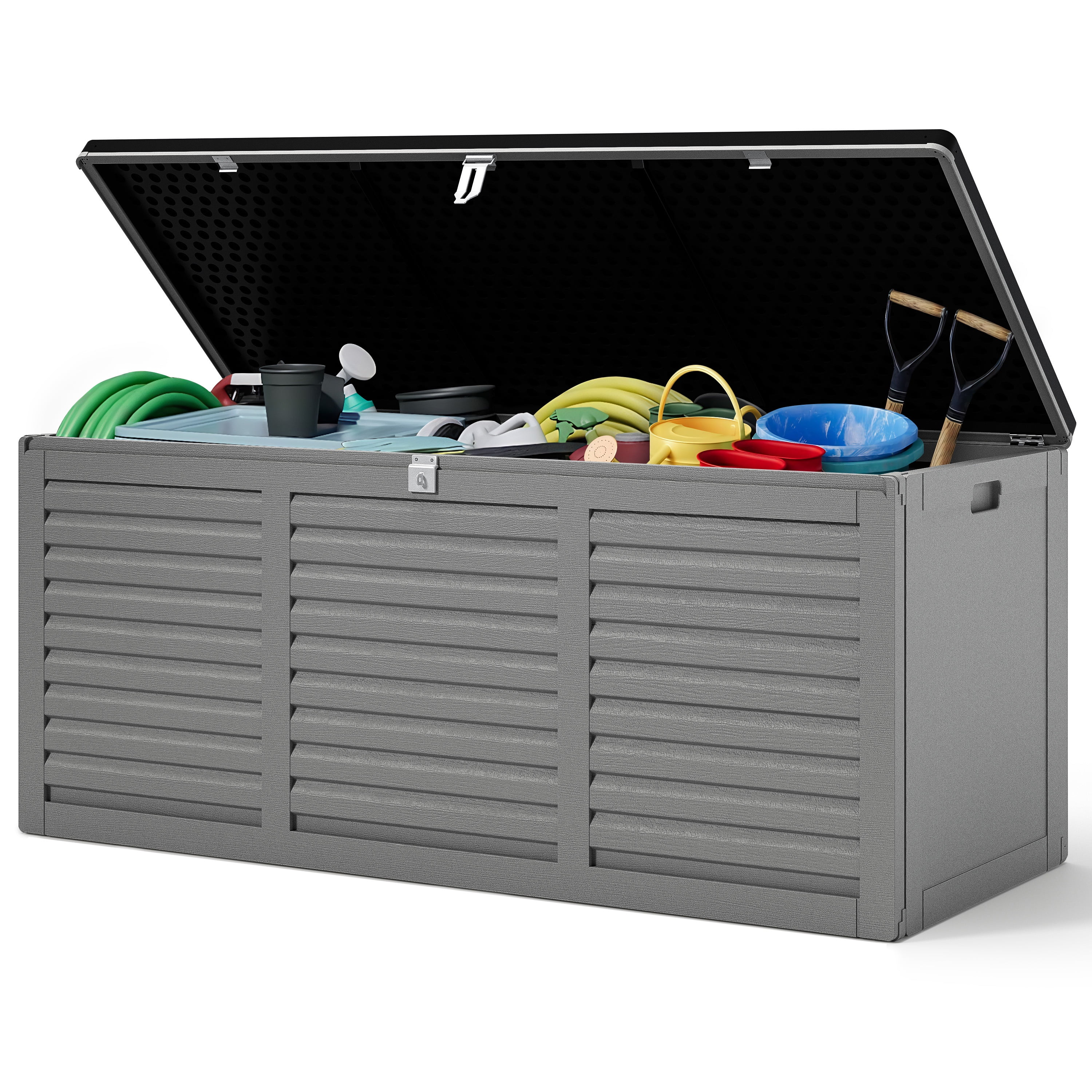 Segmart 130 Gallon Resin Deck Box, Outdoor Lockable Storage Container for Patio Cushions and Garden Tools (Grey, 130 Gallon) y5sgd
