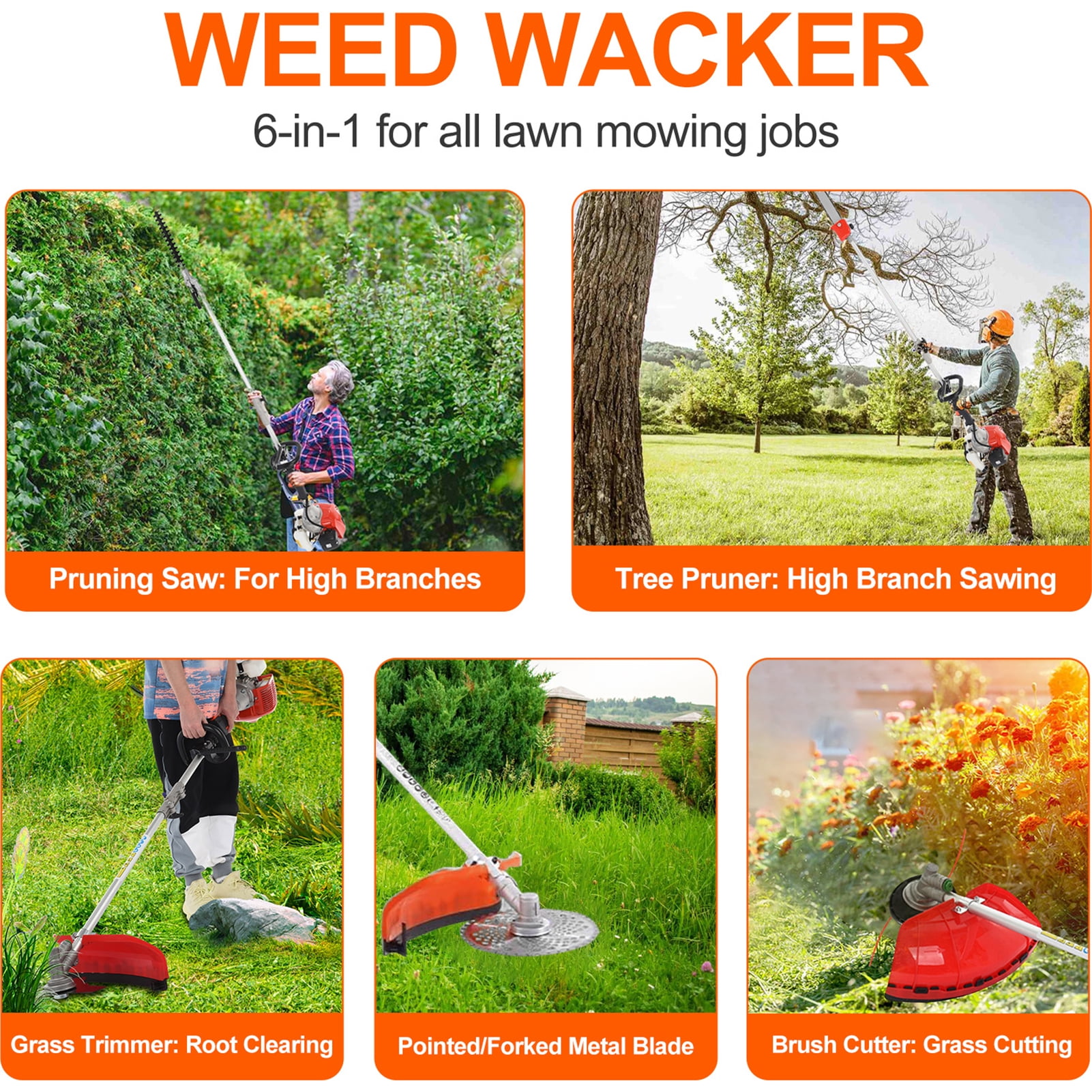 WETS 5-in-1 Gas Garden Trimmer Combo, 52cc 2-Stroke Multi-Tool System with Pole Saw, Hedge Trimmer, and String Trimmer (1 Set) 4f37a