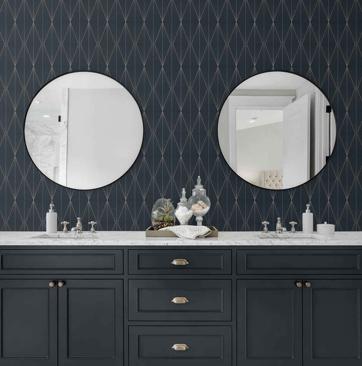 NextWall Geo Diamond Peel and Stick Wallpaper (Blue Denim and Pewter, 20.9 in. W x 18 ft. L) 5414i