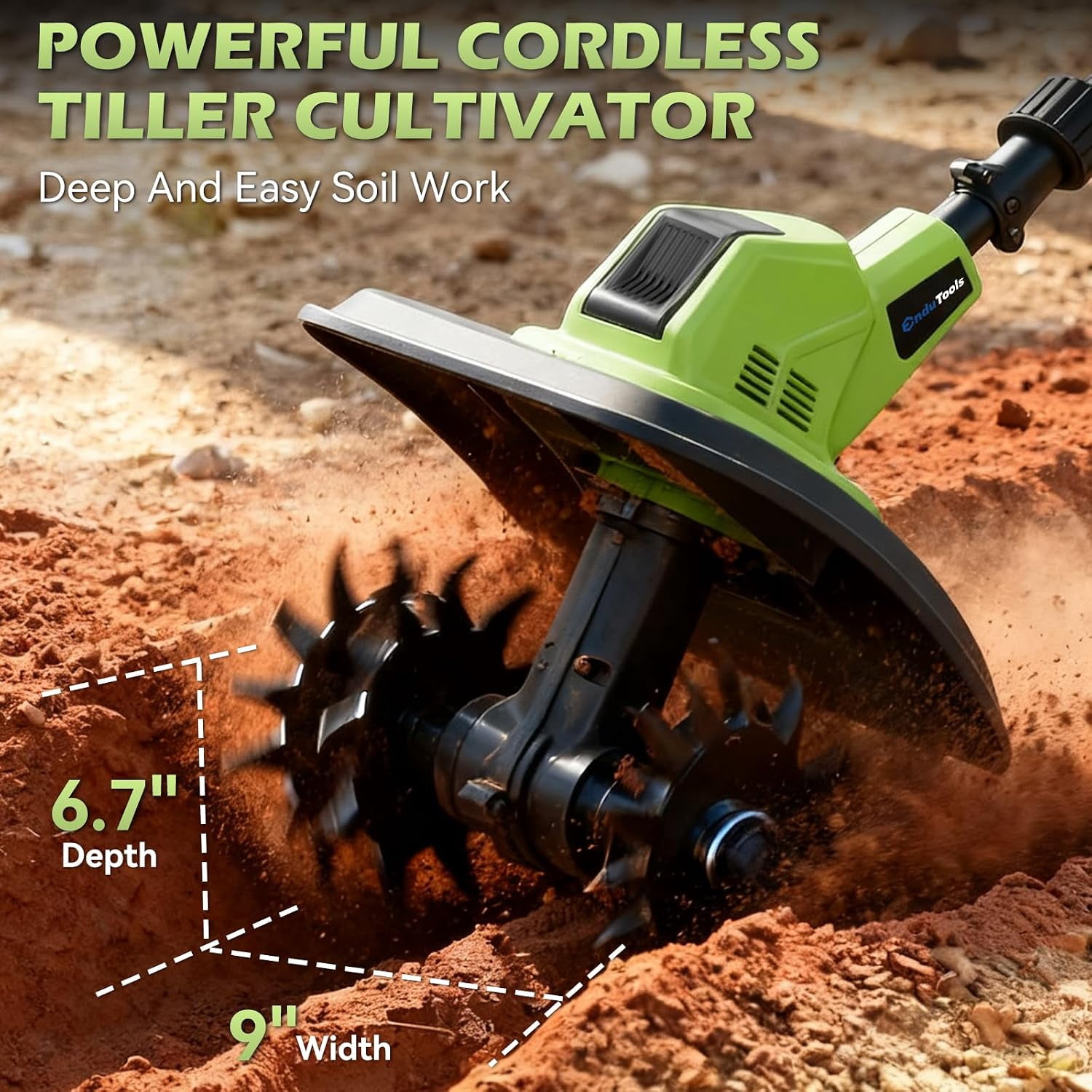Protmex Cordless Garden Tiller Cultivator, Electric Rototiller for Soil Preparation, 9 in Tilling Width, 6.7 in Depth (21V, 2 x 4.0Ah Batteries) dmpt8