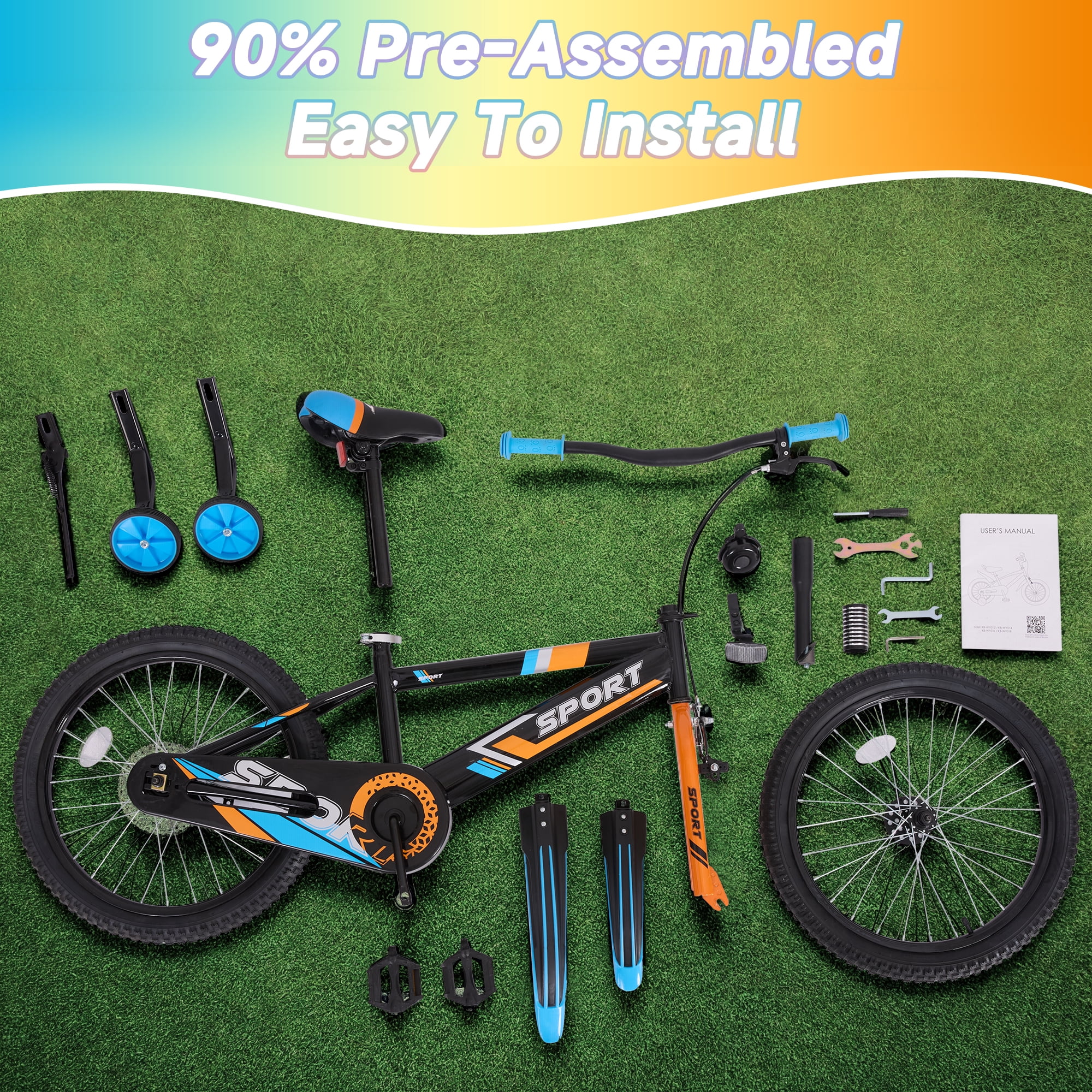 Naipo 20 Inch Kids Bike with Full Chain Guard and Anti-Slip Pedals (Black, 20 in) yzrrx