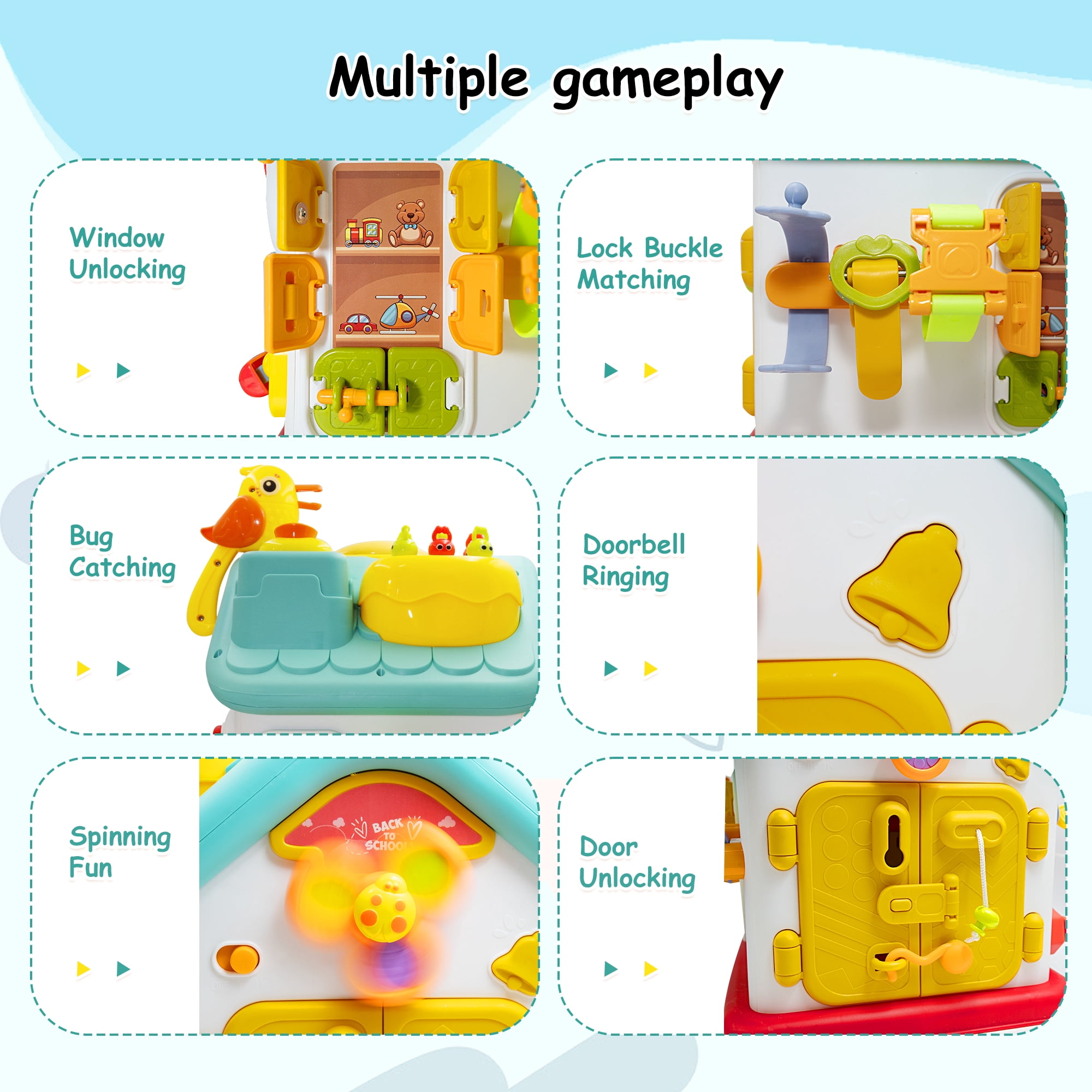 SaveJoy Montessori Busy House Activity Center with Music and Sensory Learning (6-in-1, Multi-color) ptkl9