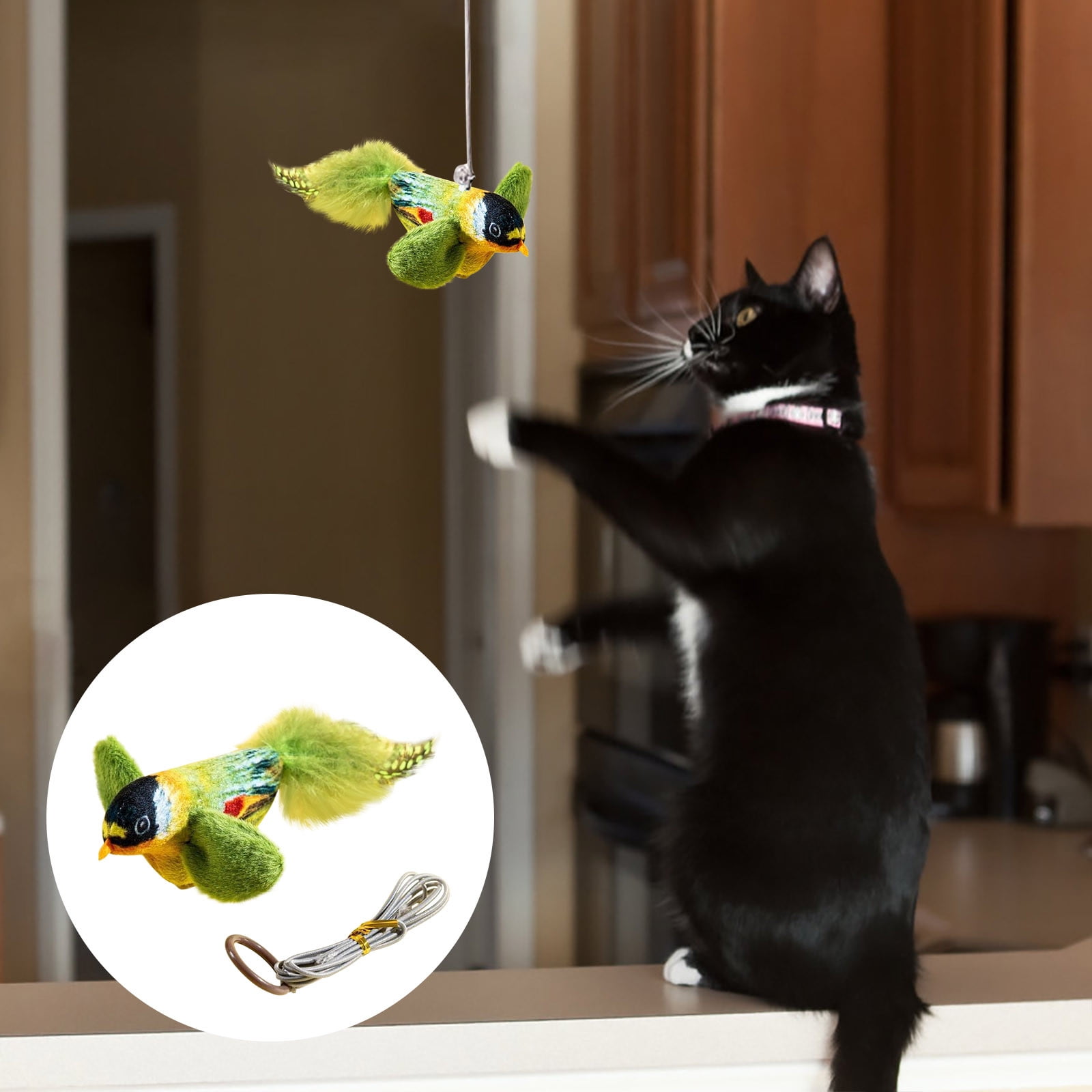 Infidev Interactive Flying Bird Cat Toy, Electric Flapping Wing Simulation Sparrow with Chirping Sound (Green, 1 Pack) 8y2wb