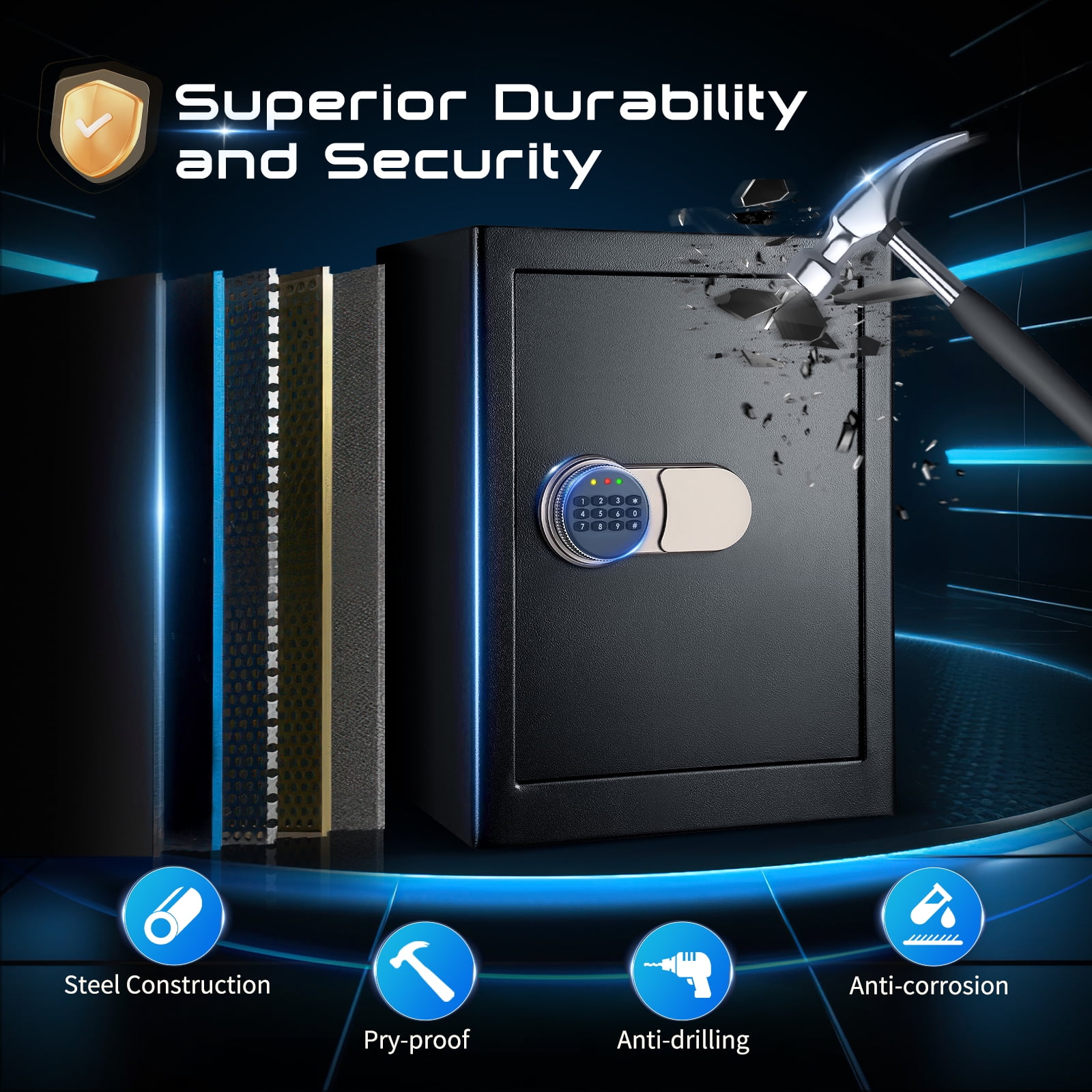 SRWTRCHRY Fire and Water Resistant Security Safe with Digital Keypad and Alarm System (Black, 2.0 cu. ft.) 72ban