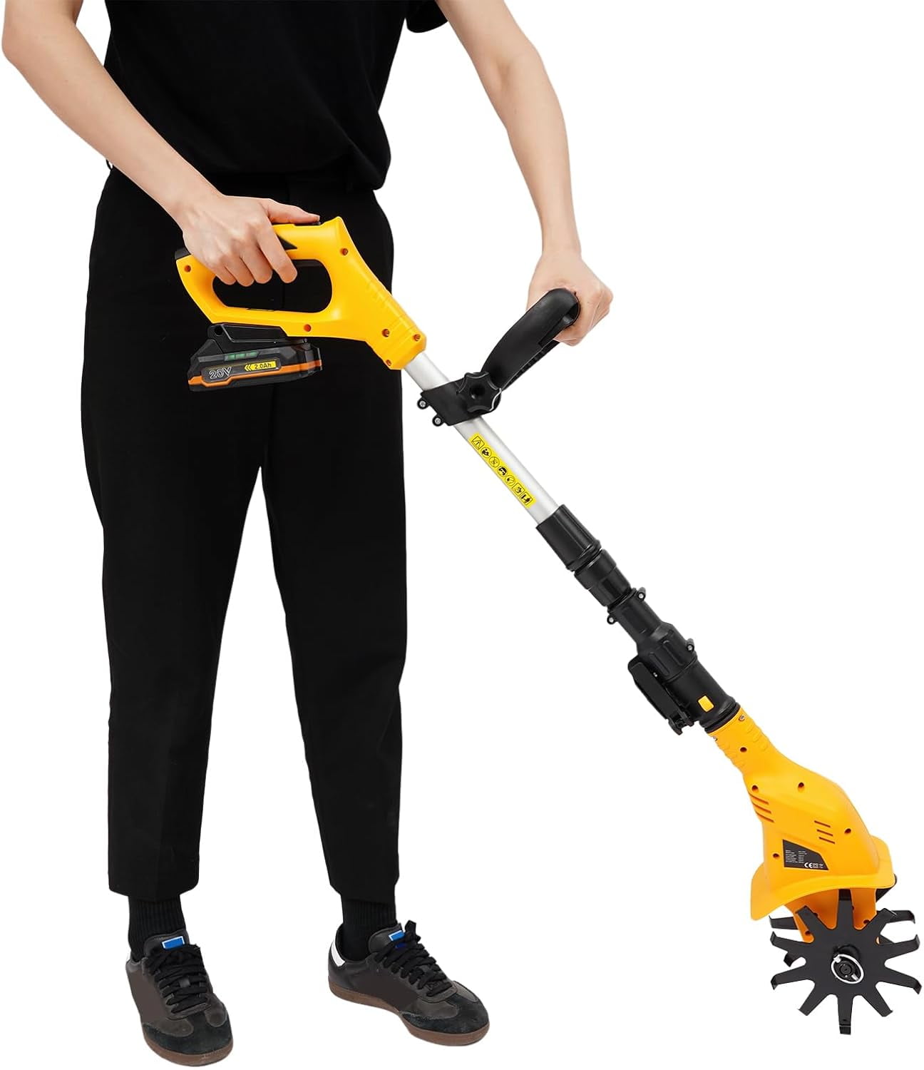 Generic 20V Cordless Electric Garden Tiller Cultivator (Adjustable Shaft, 8.38 lb) qbyu1