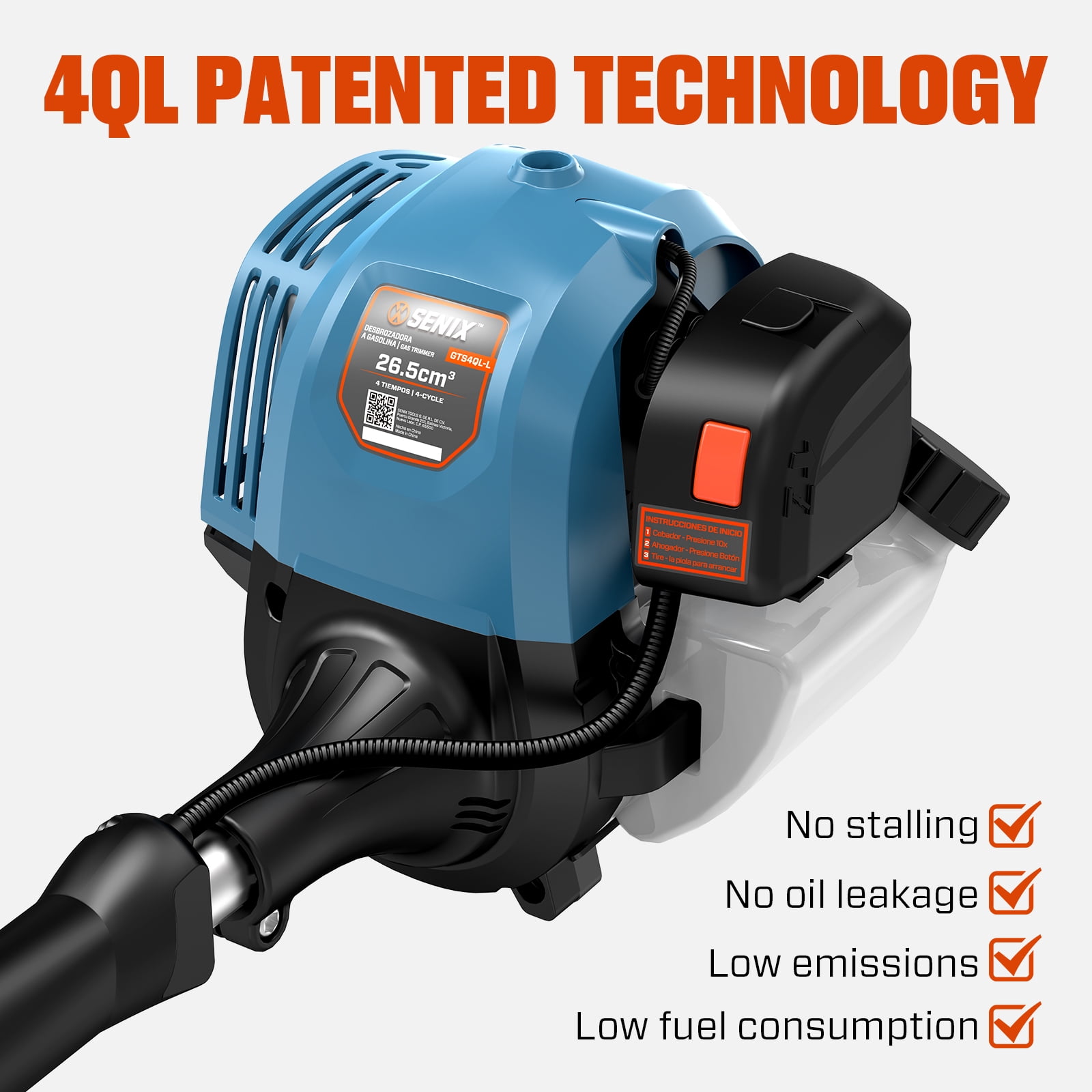 Senix 26.5cc 4-Cycle Gas String Trimmer, 17.7 in Cutting Width, Straight Shaft Weed Eater (12 lb) kshyu