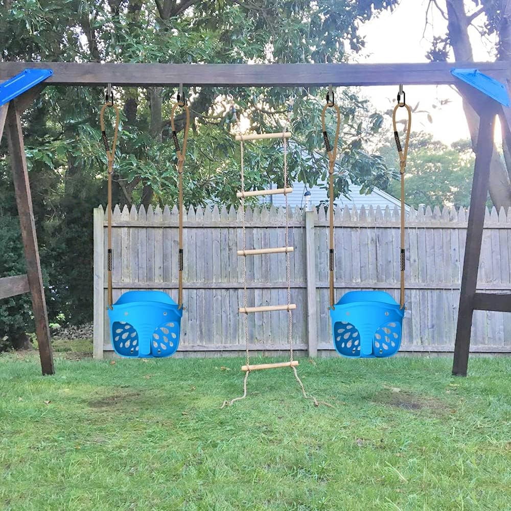 Runstore High Back Full Bucket Toddler Swing with Adjustable Rope and Locking Carabiners (Blue, 600 lb) 9353r