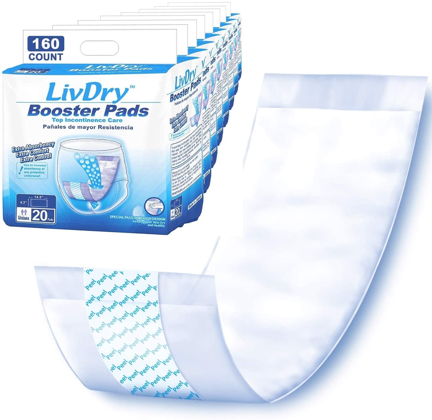LivDry Unisex Incontinence Booster Pads, Extra Absorbent Disposable Passthrough Liners (160-Pack) o3sk6
