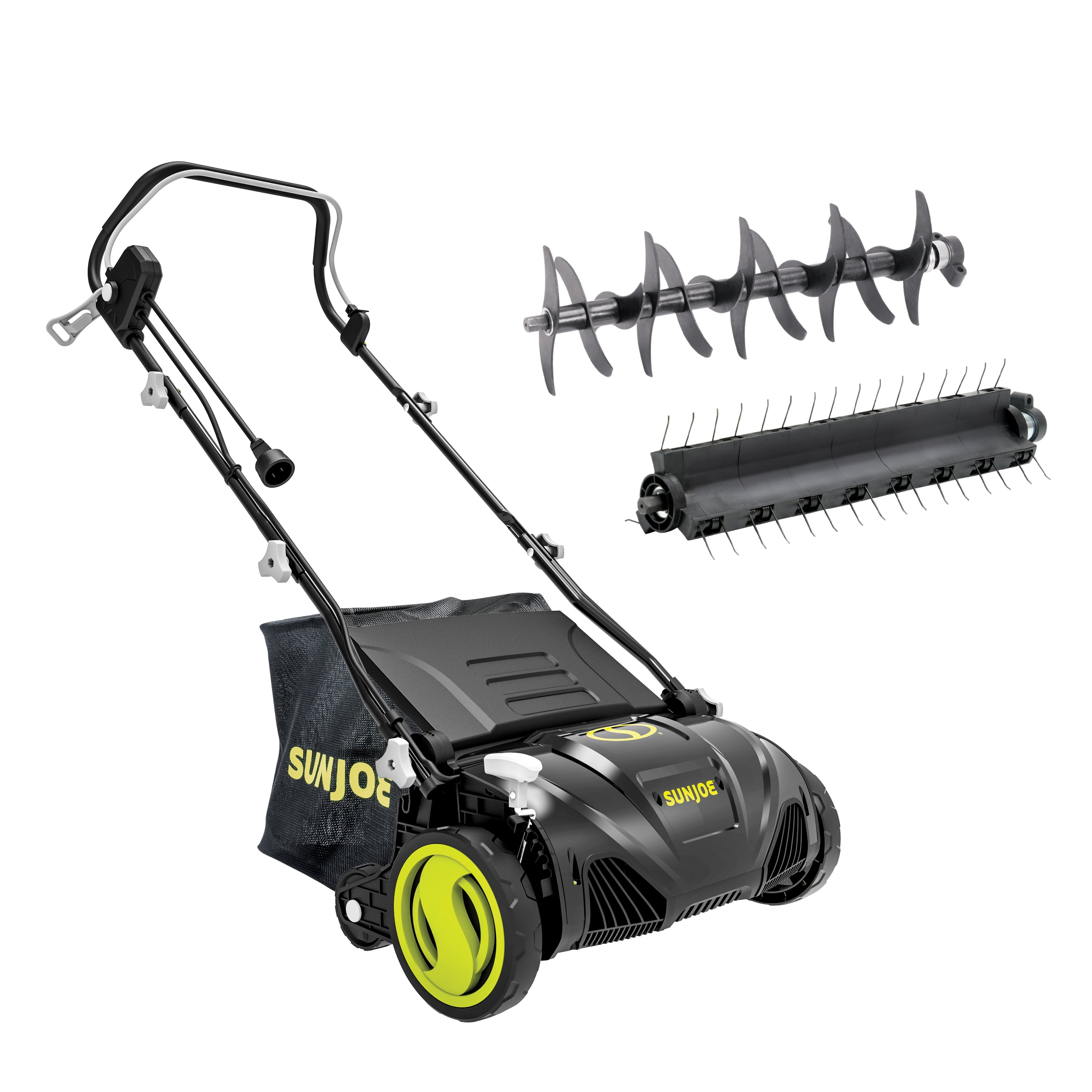 Sun Joe AJ805E Electric Lawn Dethatcher and Scarifier, 13-Amp Motor, 15-Inch Cutting Width (Green) kjv9c