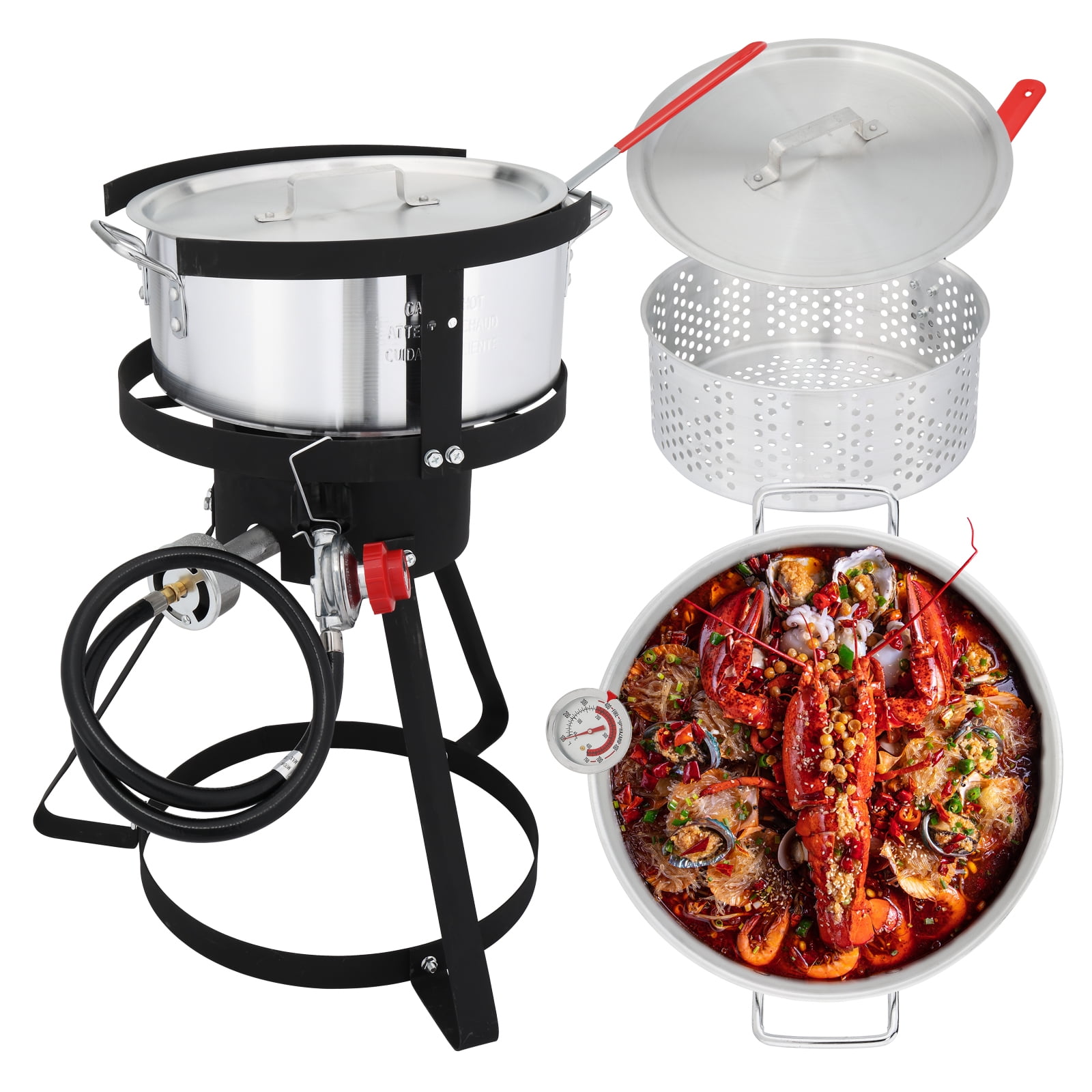 GoDecor Outdoor Propane Fryer Kit with Aluminum Pot and Thermometer (Silver, 10 qt) mclqc