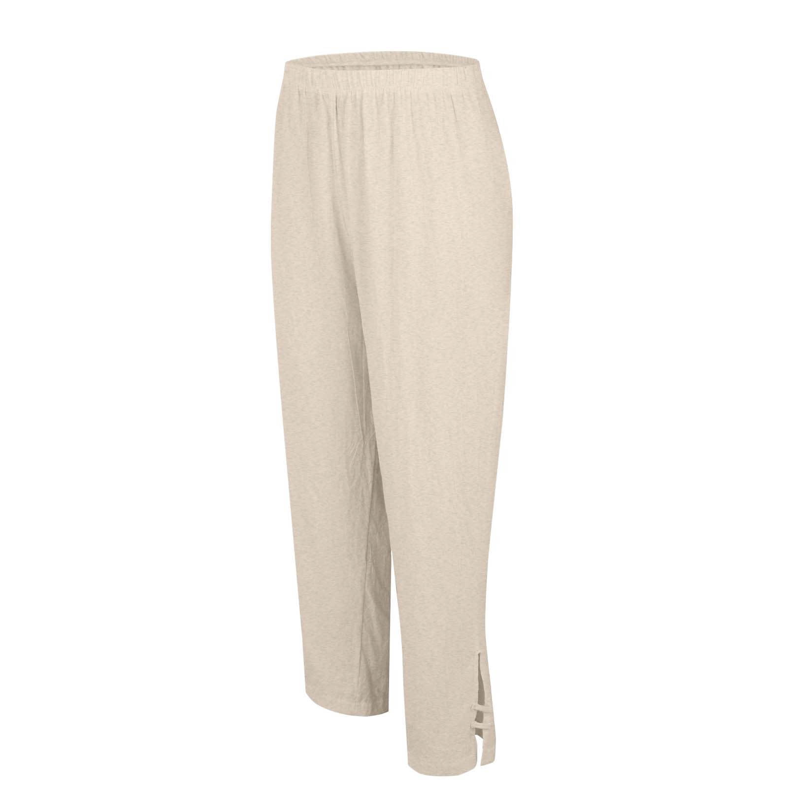 TOPLIU Women's Linen Capris Wide Leg Pants with Pockets (Beige, L) fo1zw