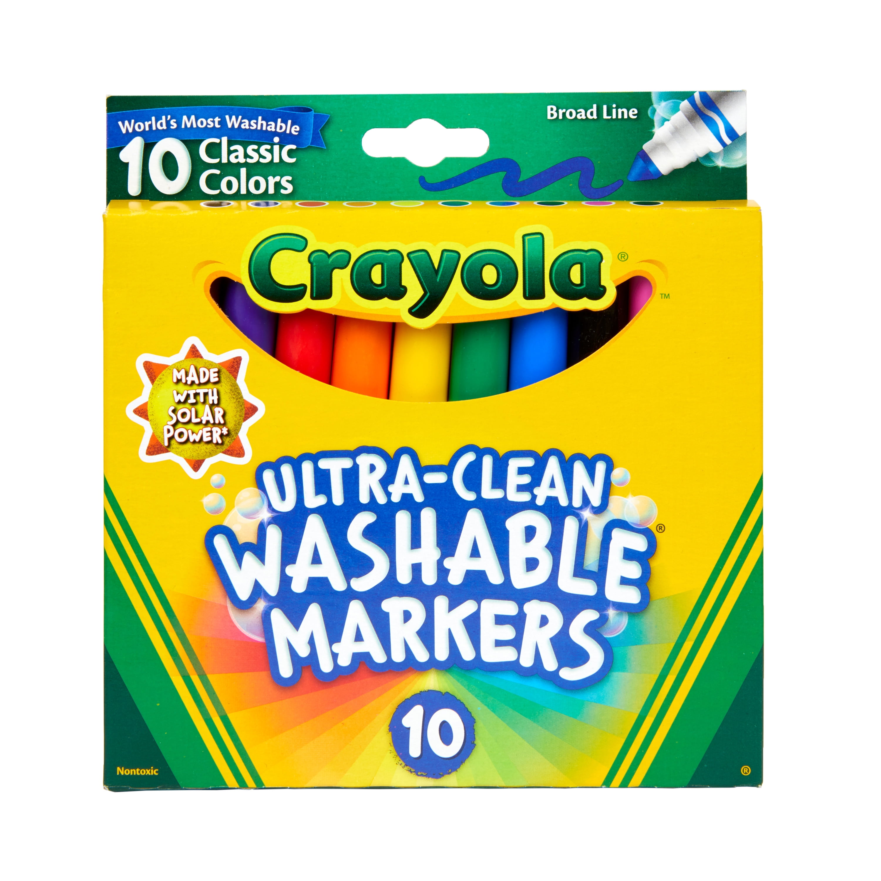 Crayola Ultra-Clean Washable Broad Line Markers, Non-Toxic Art Supplies for Kids (Assorted Colors, 10 Ct) 6kxnd