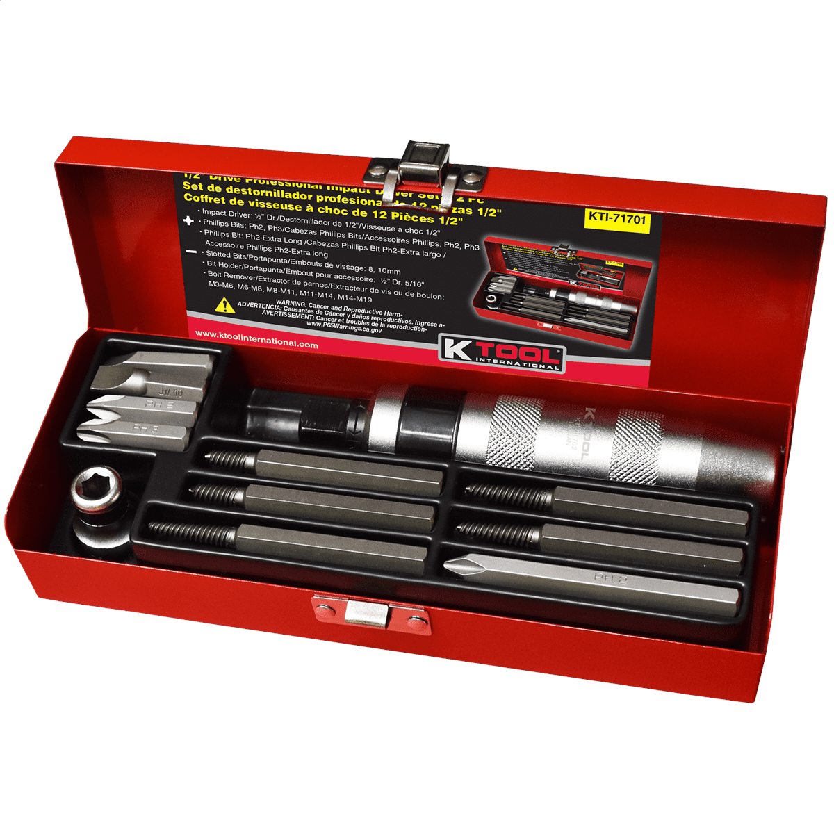 K Tool International 1/2 Inch Impact Driver Set, Heavy-Duty Alloy Steel (Black, 12 Piece) d0511
