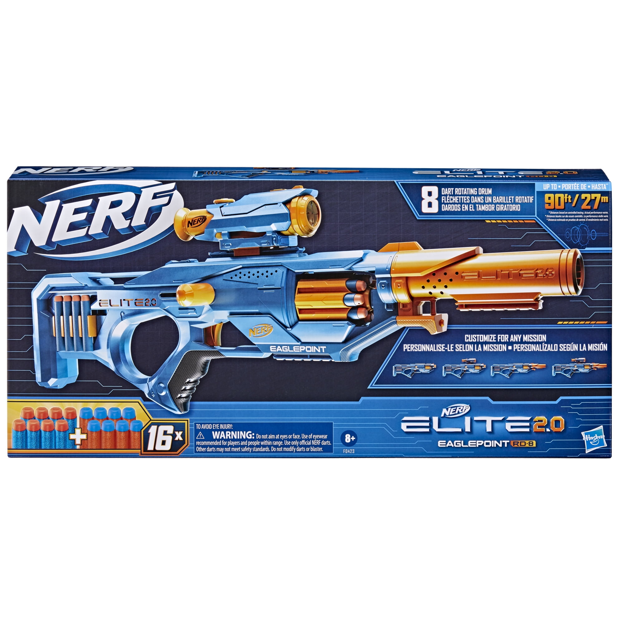 Nerf Elite 2.0 Eaglepoint RD-8 Blaster with Detachable Scope and Barrel (16 Darts) 785fg