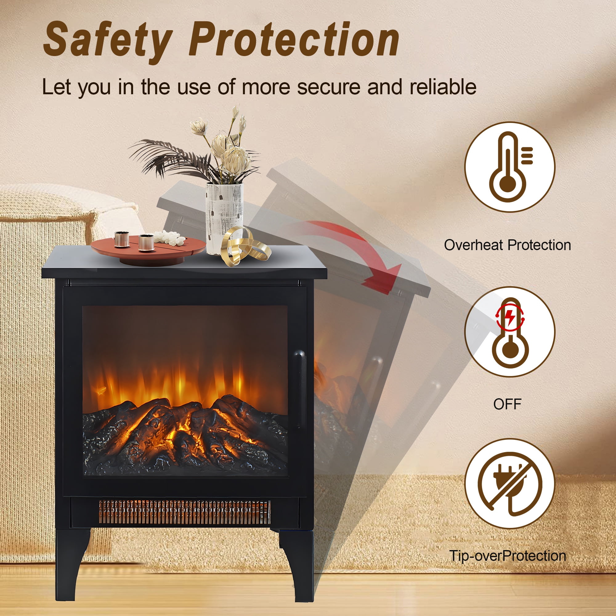 Seizeen Portable Electric Fireplace Heater with Remote Control (Black, 18 in) t8o8y