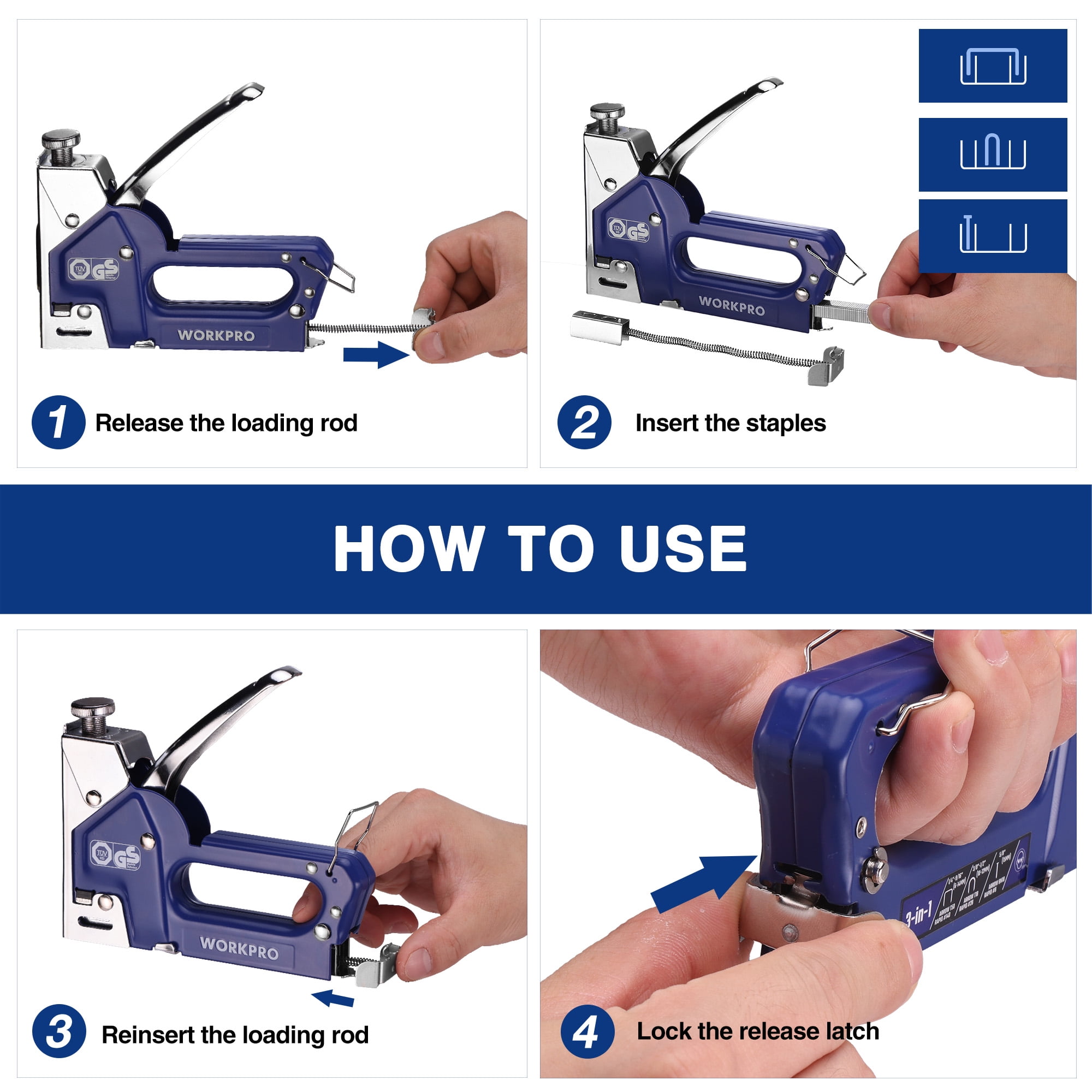 WORKPRO 3-in-1 Heavy Duty Manual Staple Gun Kit with 1500 Staples and Remover (Blue, 1 Kit) u8g9v