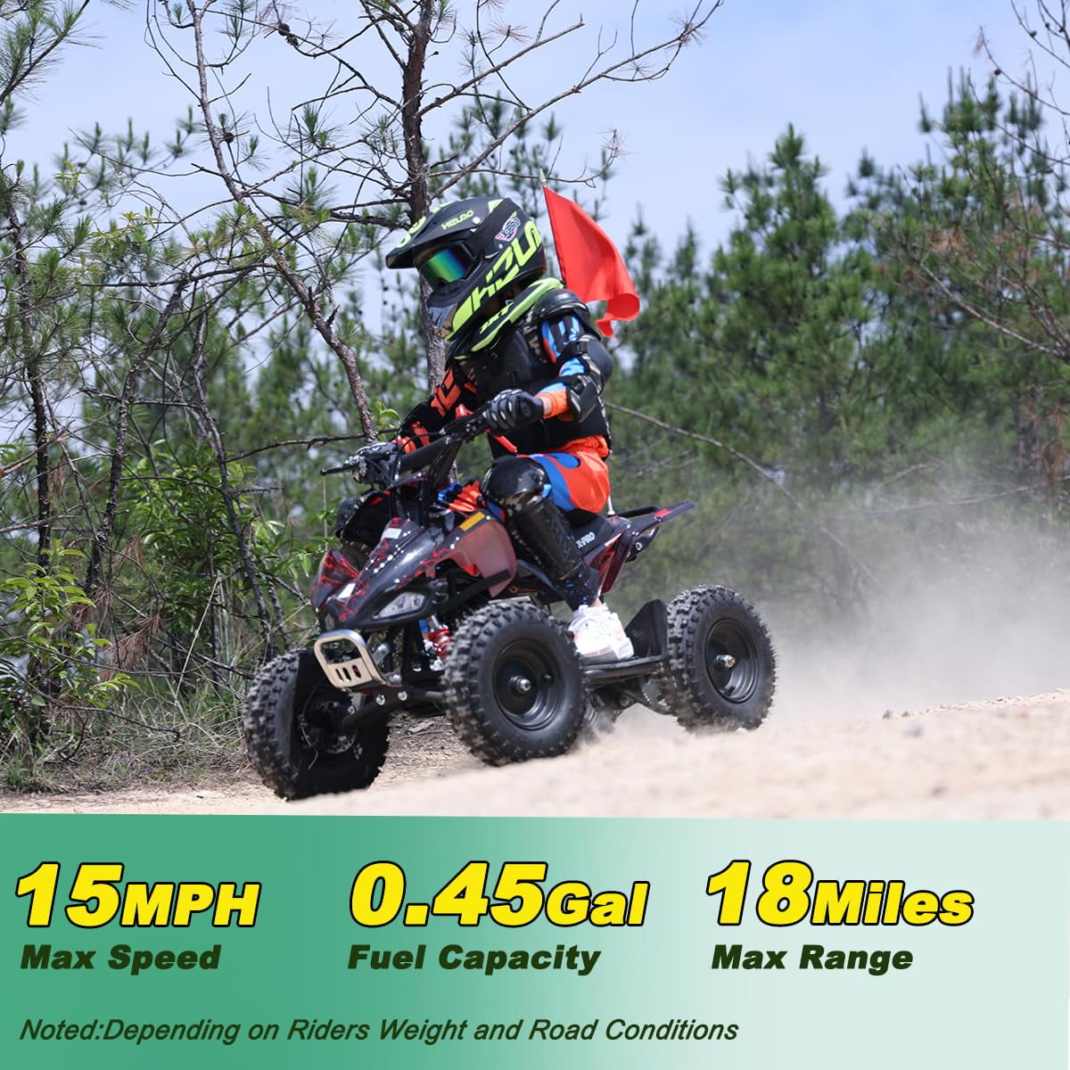 X-Pro Thunder 40cc Mini Gas ATV for Kids, 4-Stroke Engine with Pull Start and Disc Brakes (Red, 42 in Length) 0q4uo